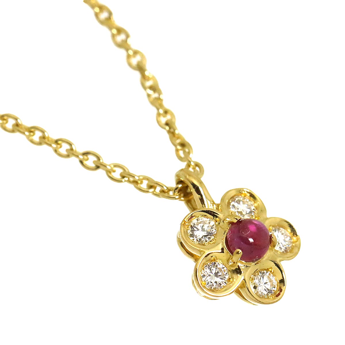 Ruby Diamond Necklace 18K Yellow Gold 750
