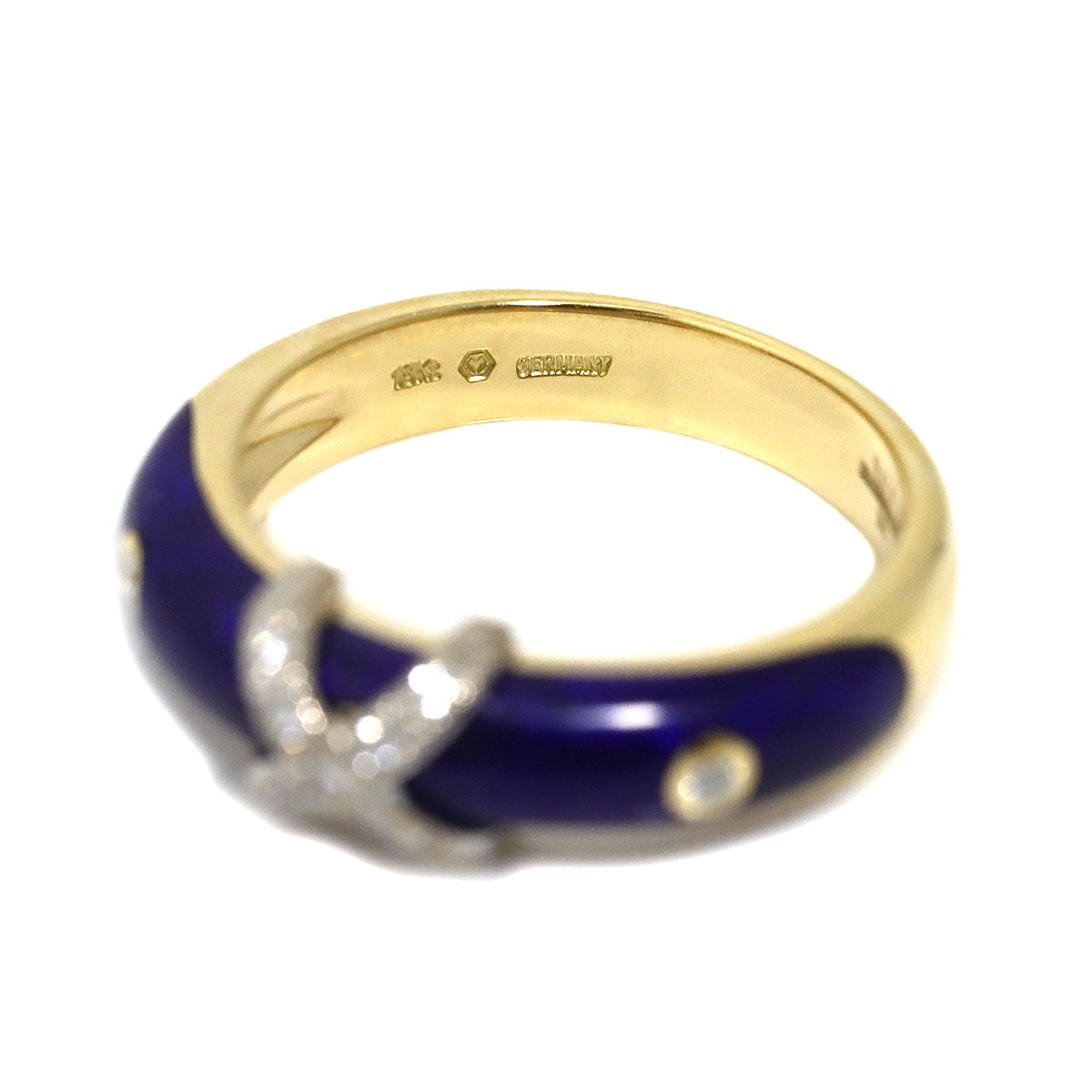 Enamel Diamond 0.12ct Ring 18K YG 750 Size7.25(US)