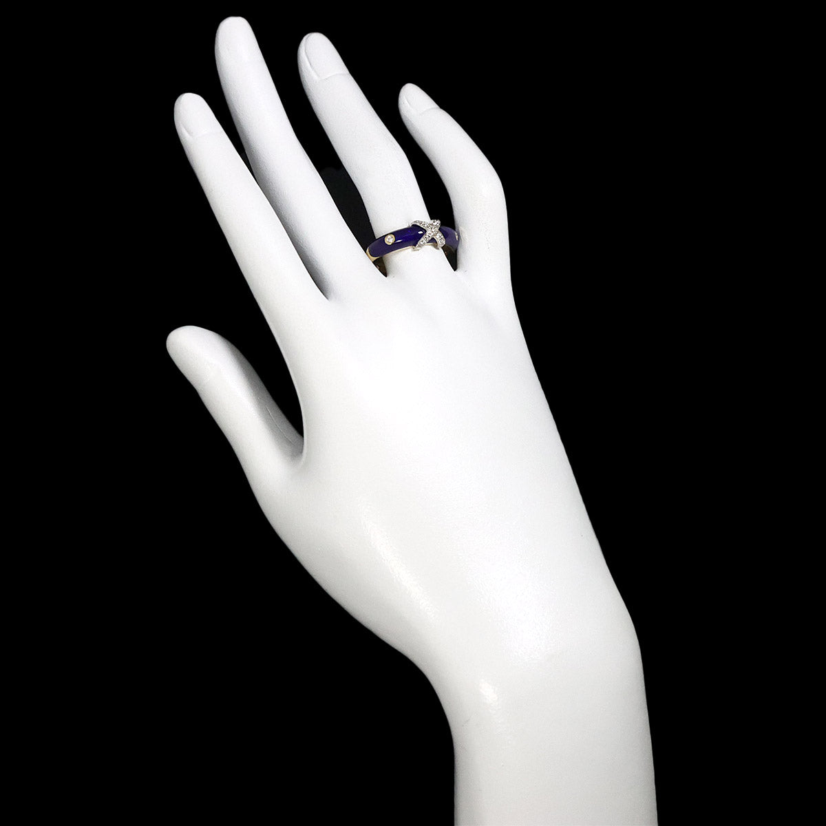Enamel Diamond 0.12ct Ring 18K YG 750 Size7.25(US)