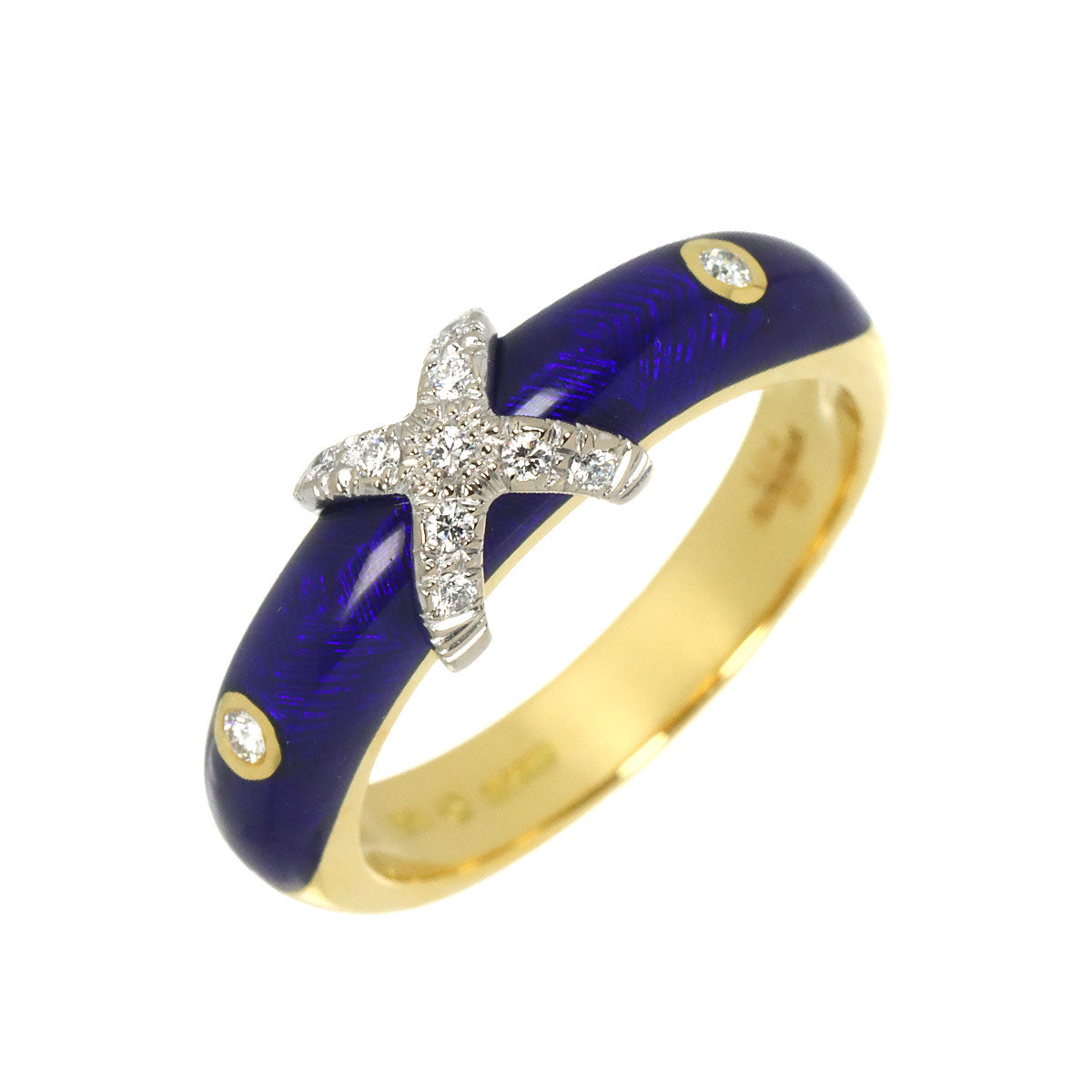 Enamel Diamond 0.12ct Ring 18K YG 750 Size7.25(US)