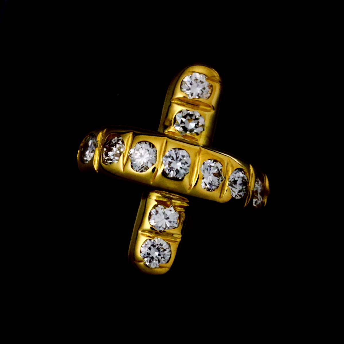 Cross stitch Diamond Earrings Pierced 18K Yellow Gold 750