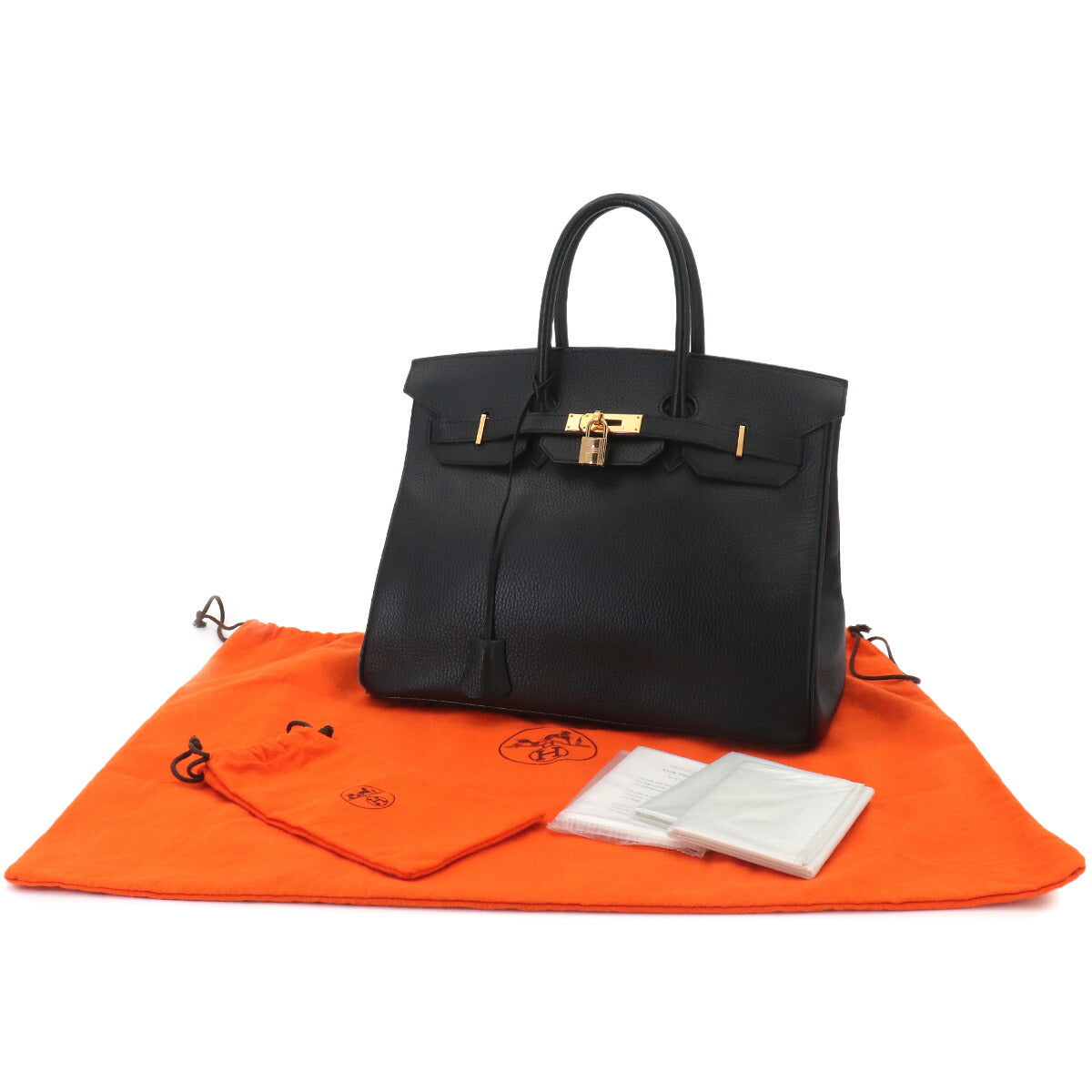 Birkin 35 Ardennes Leather Black Hand Bag Vintage Purse