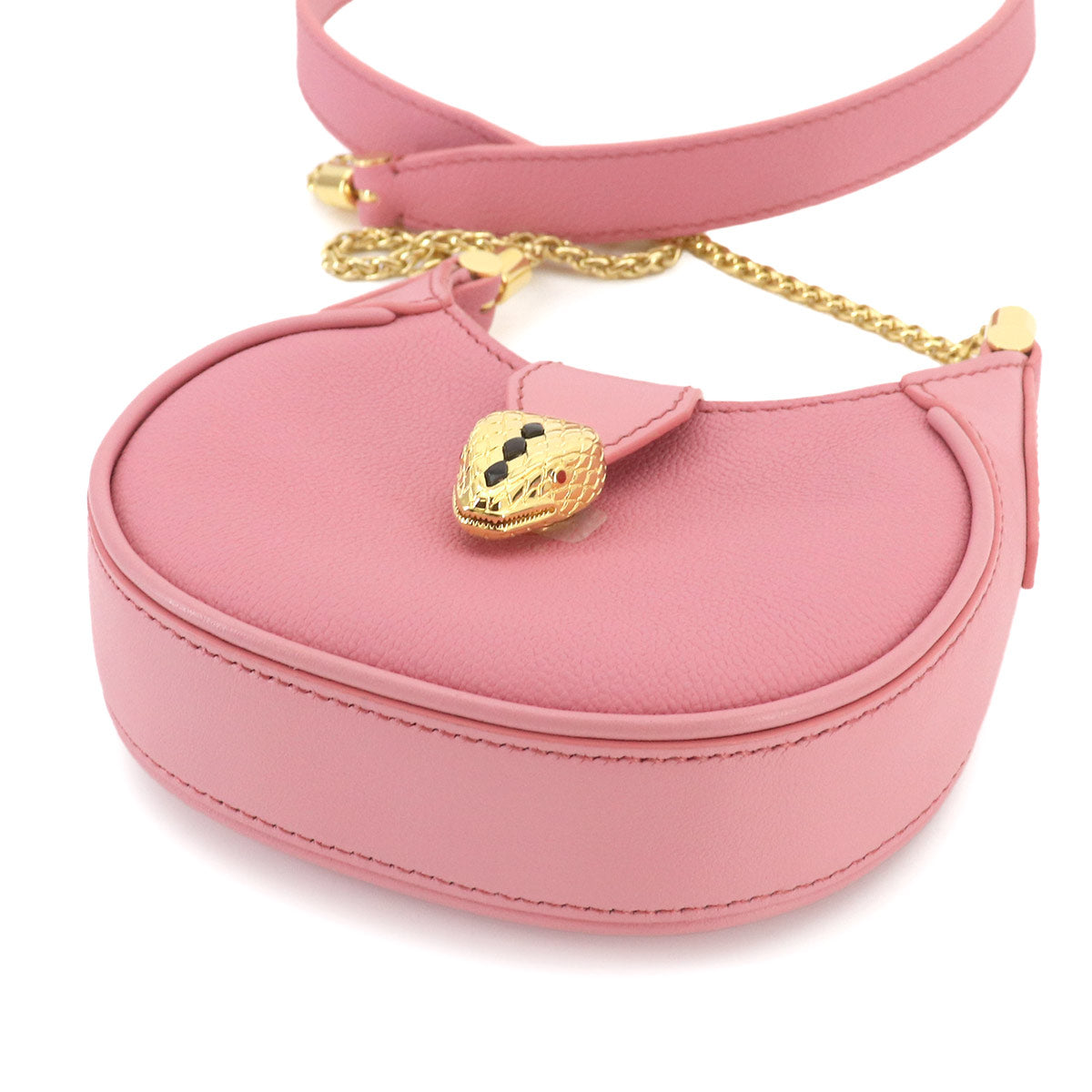 Serpenti Ellipse Micro Chain Shoulder Bag Leather Pink