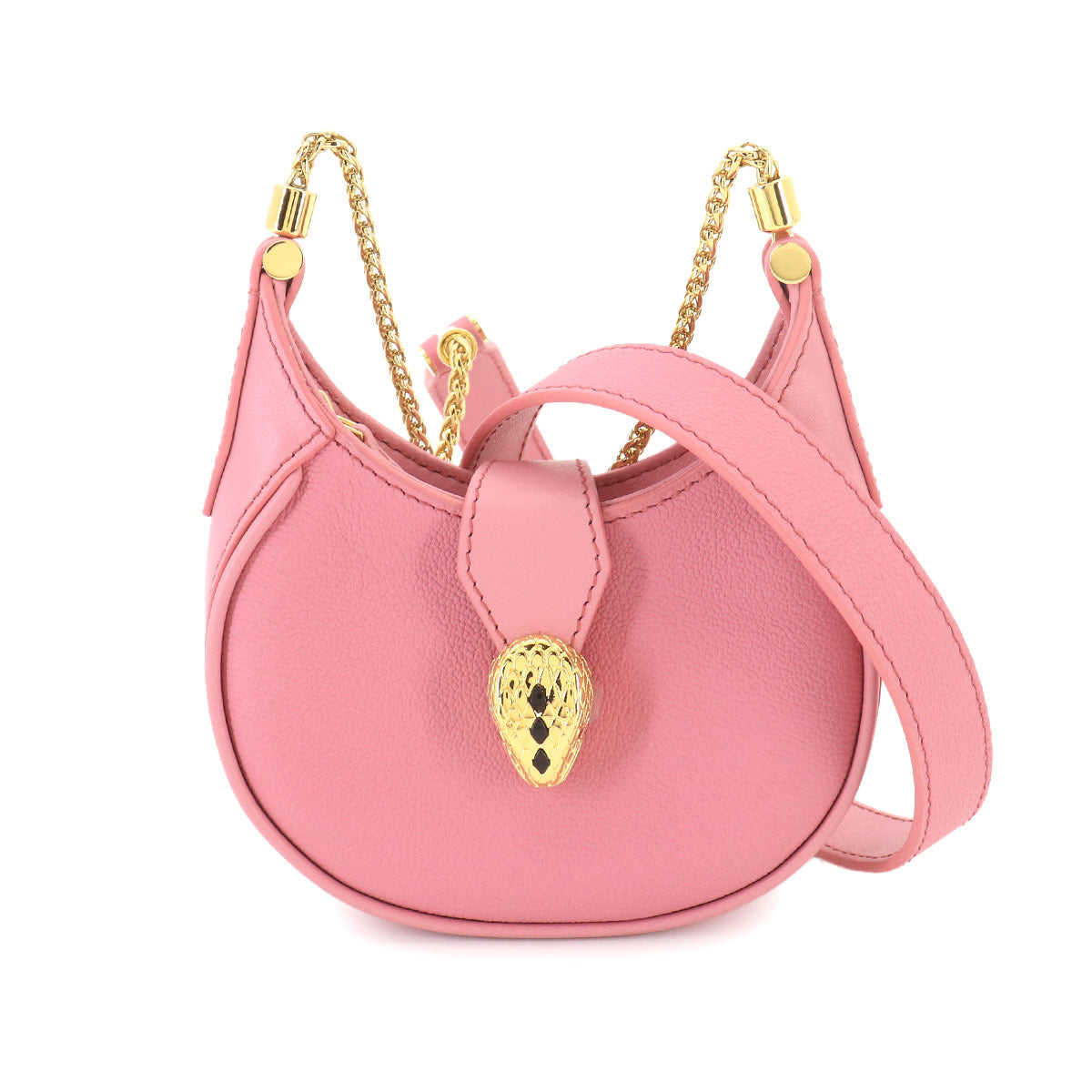 Serpenti Ellipse Micro Chain Shoulder Bag Leather Pink