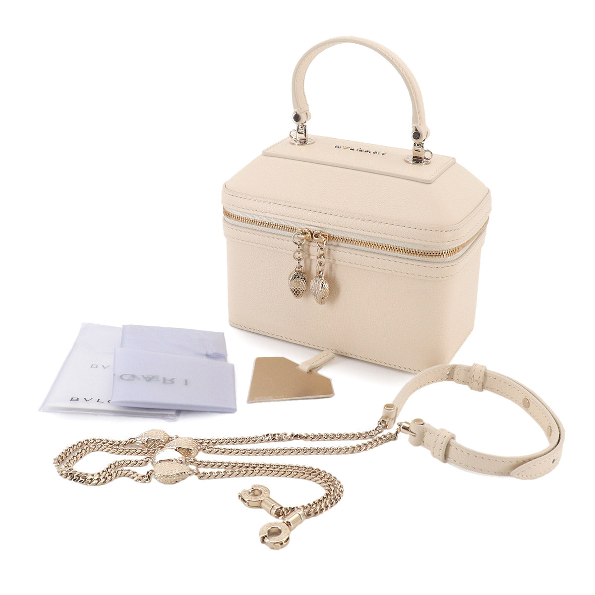 Serpenti Vanity Hand Shoulder Bag Leather White 291661