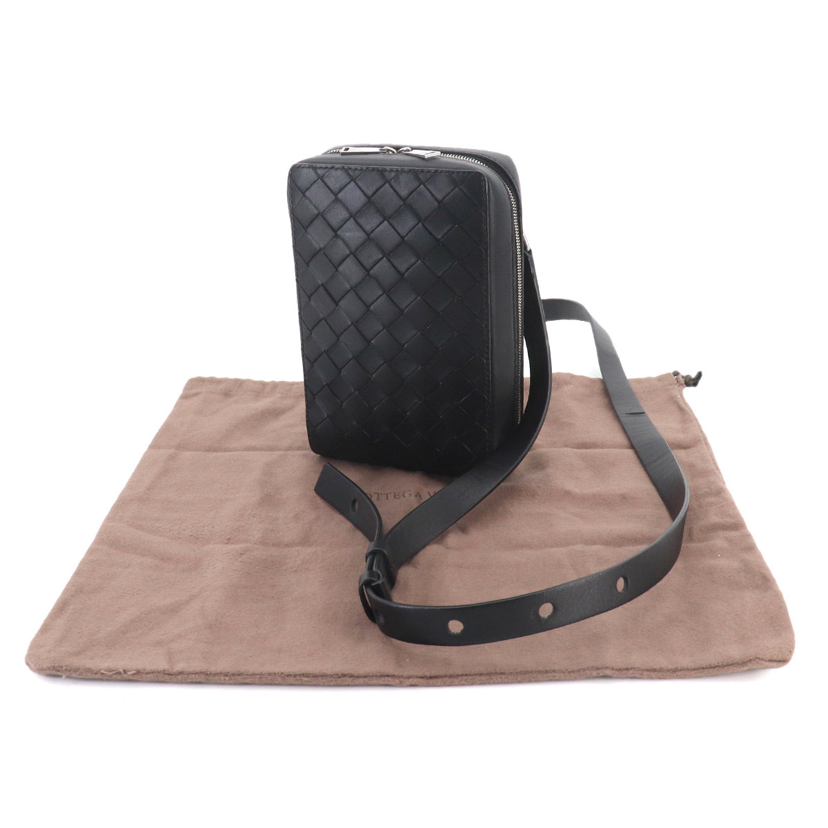 Intrecciato Crossbody Shoulder Bag Black 592692