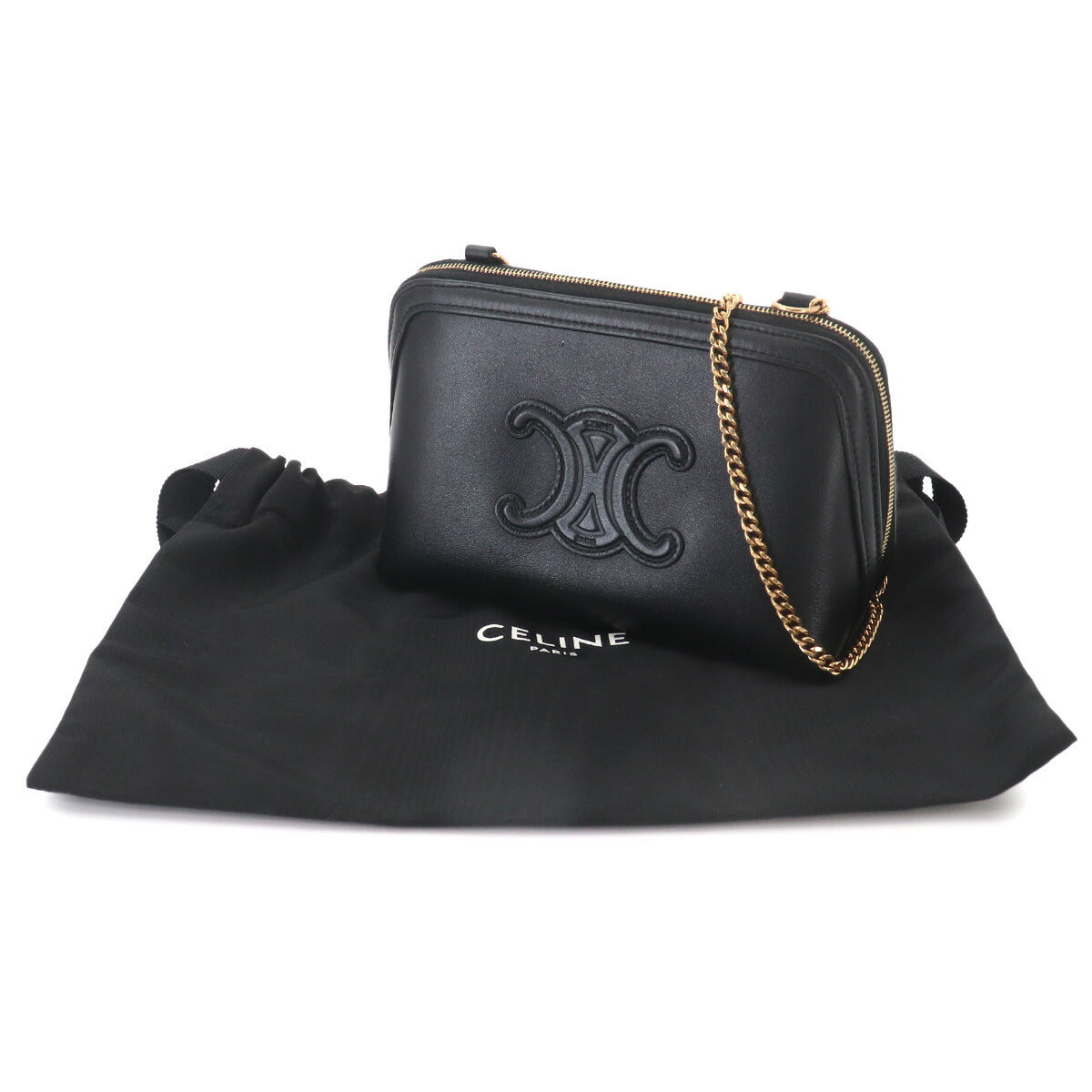 Clutch on Chain Cuir Triomphe Shoulder Bag Leather Black
