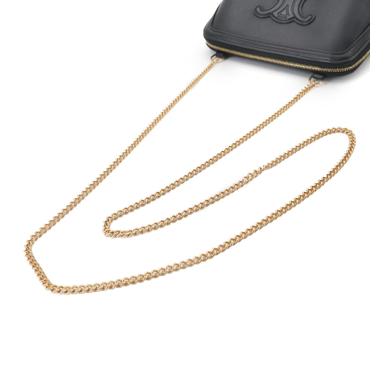 Clutch on Chain Cuir Triomphe Shoulder Bag Leather Black