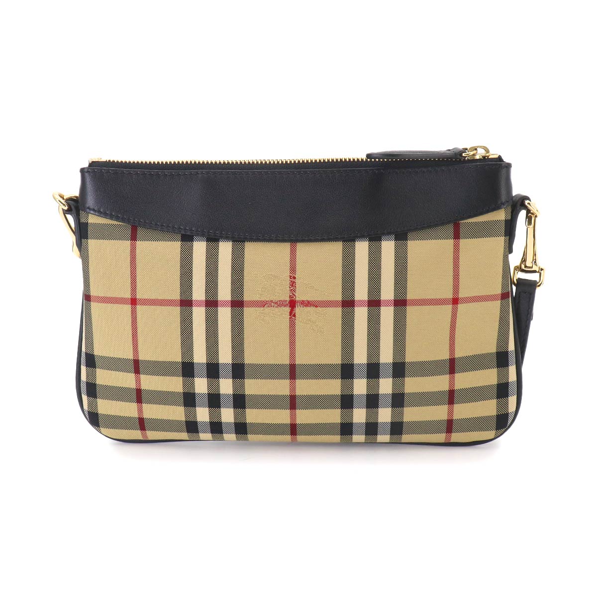 Plaid Shoulder Bag Canvas Leather Beige Black Haymarket