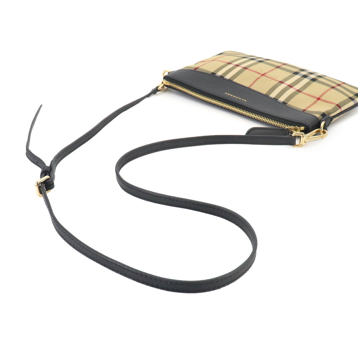 Plaid Shoulder Bag Canvas Leather Beige Black Haymarket