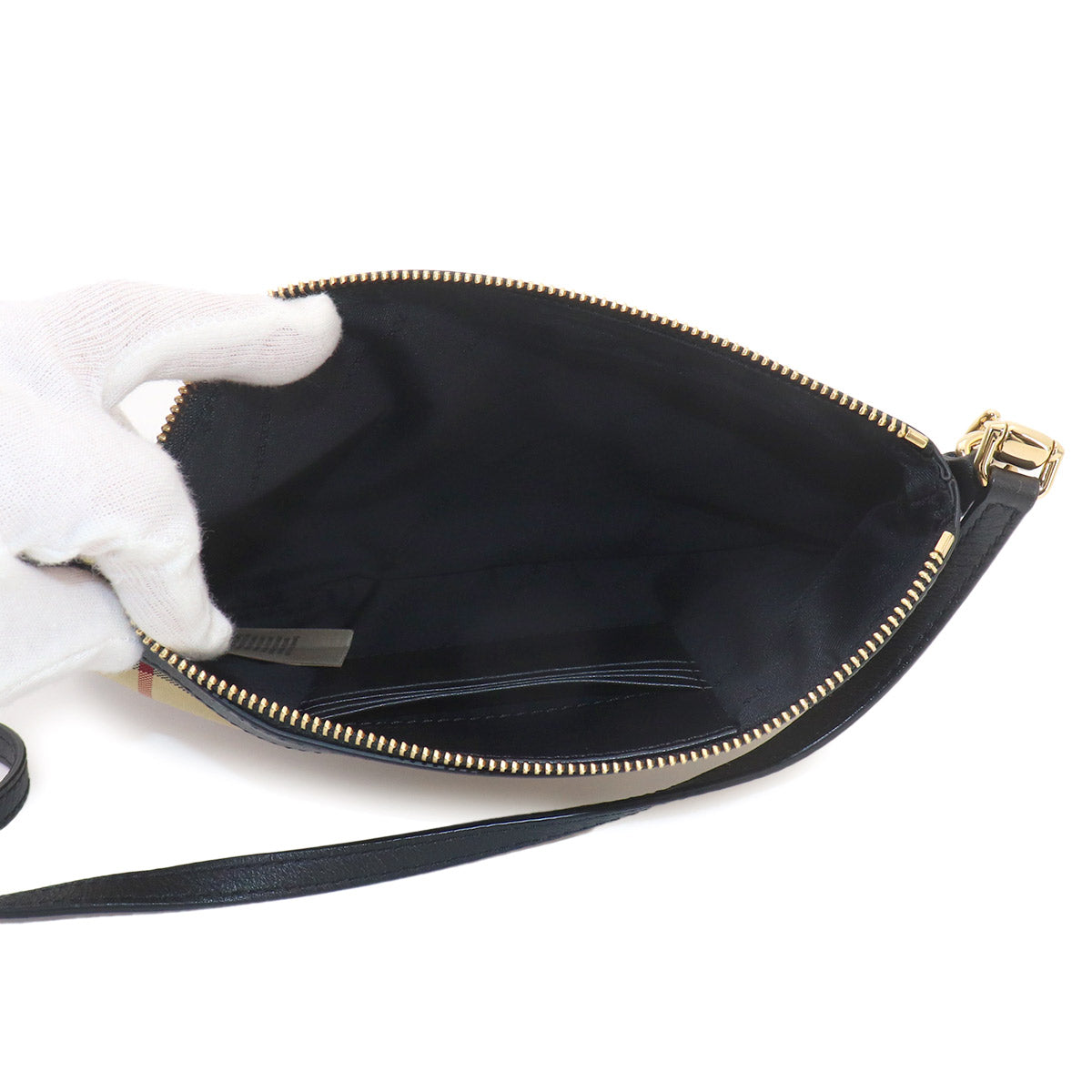 Plaid Shoulder Bag Canvas Leather Beige Black Haymarket