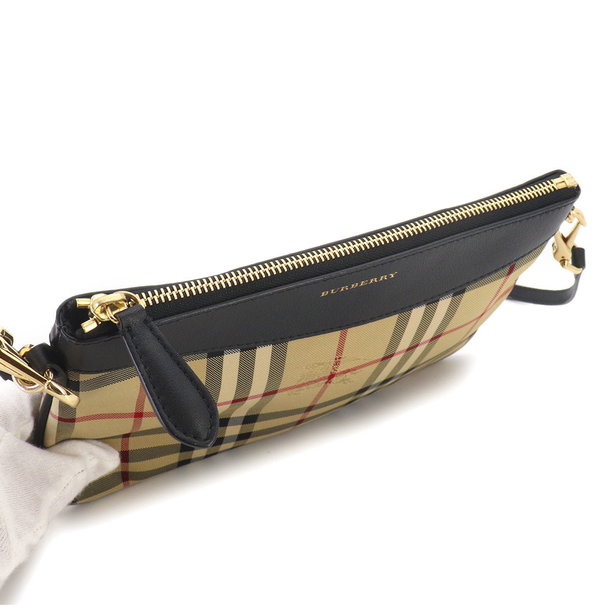 Plaid Shoulder Bag Canvas Leather Beige Black Haymarket