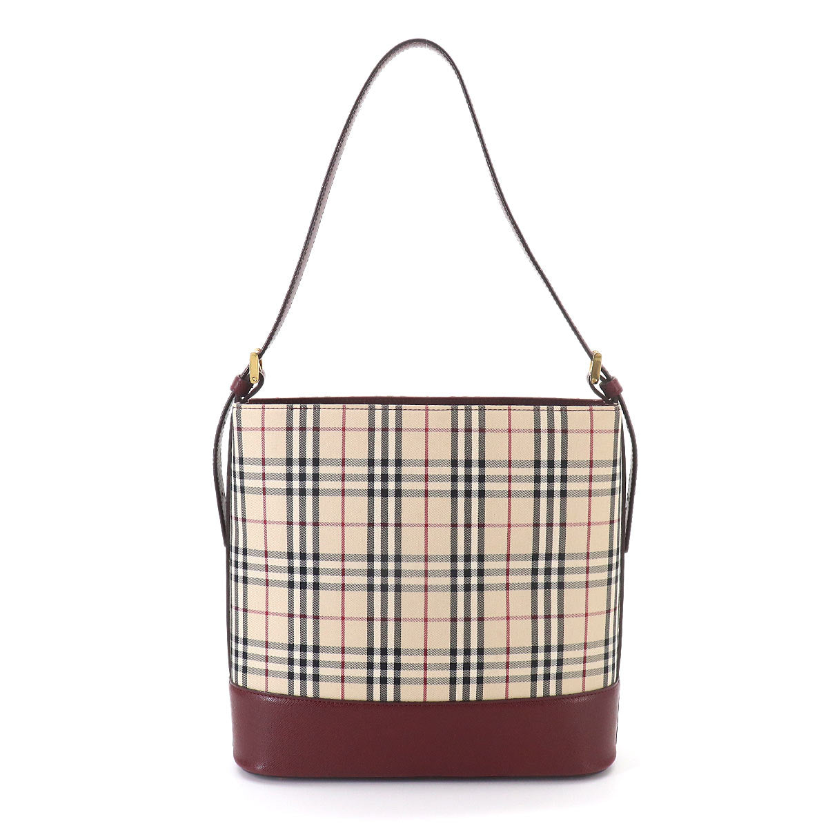 Plaid Shoulder Bag Canvas Leather Beige Bordeaux Purse
