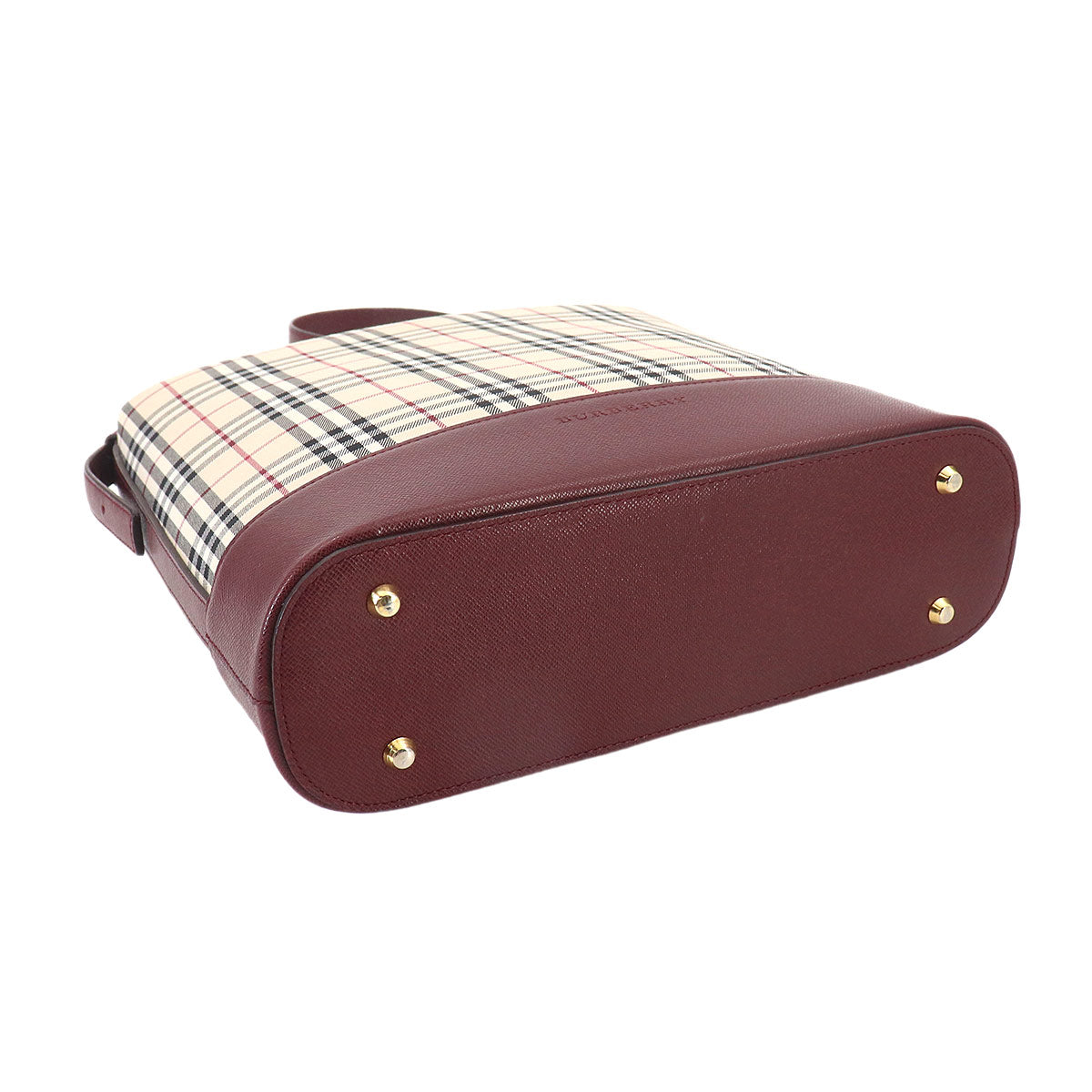 Plaid Shoulder Bag Canvas Leather Beige Bordeaux Purse