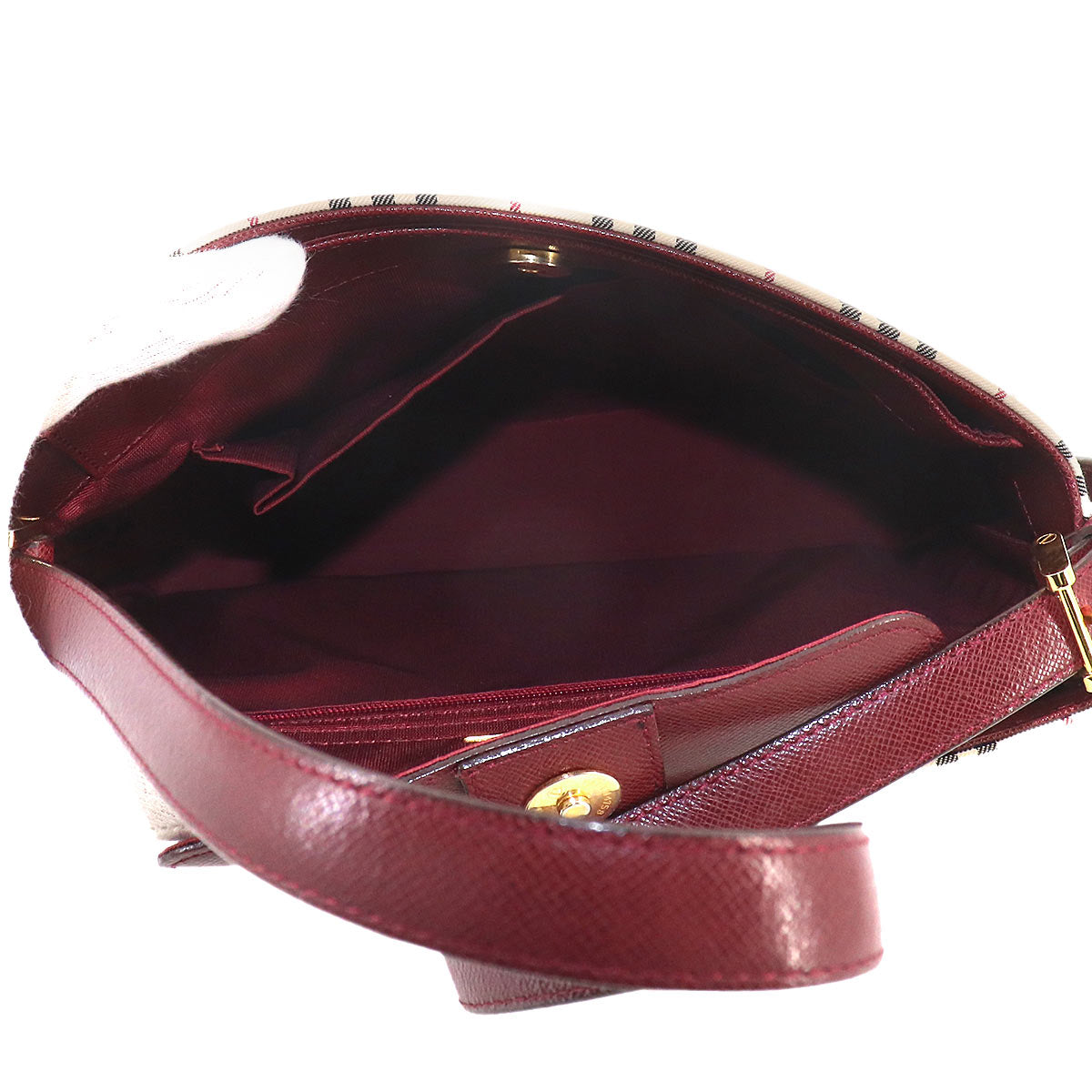 Plaid Shoulder Bag Canvas Leather Beige Bordeaux Purse