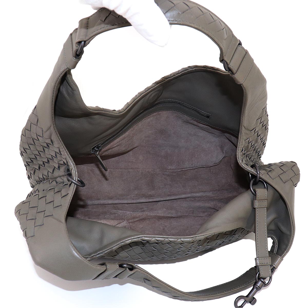 Intrecciato Tote Bag Leather Gray Purse