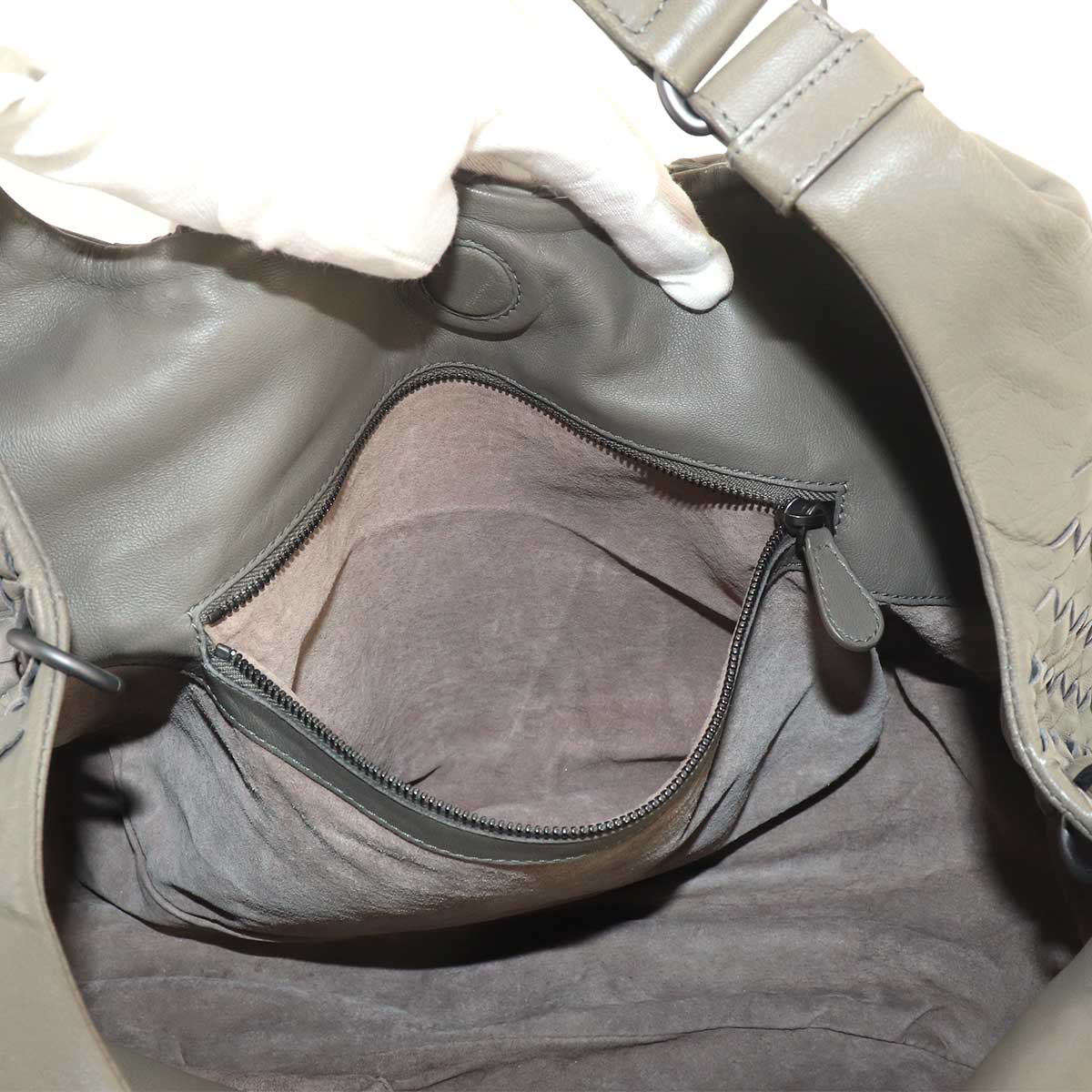 Intrecciato Tote Bag Leather Gray Purse