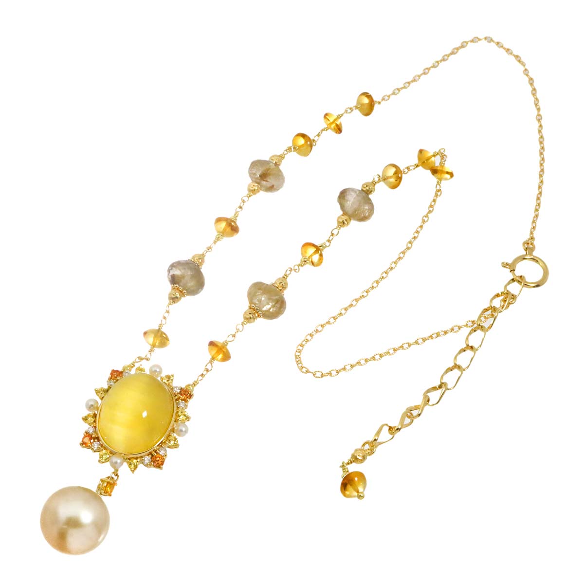 Quartz 14.40ct Diamond 0.14ct South Sea pearl Necklace 18K K18 YG 750