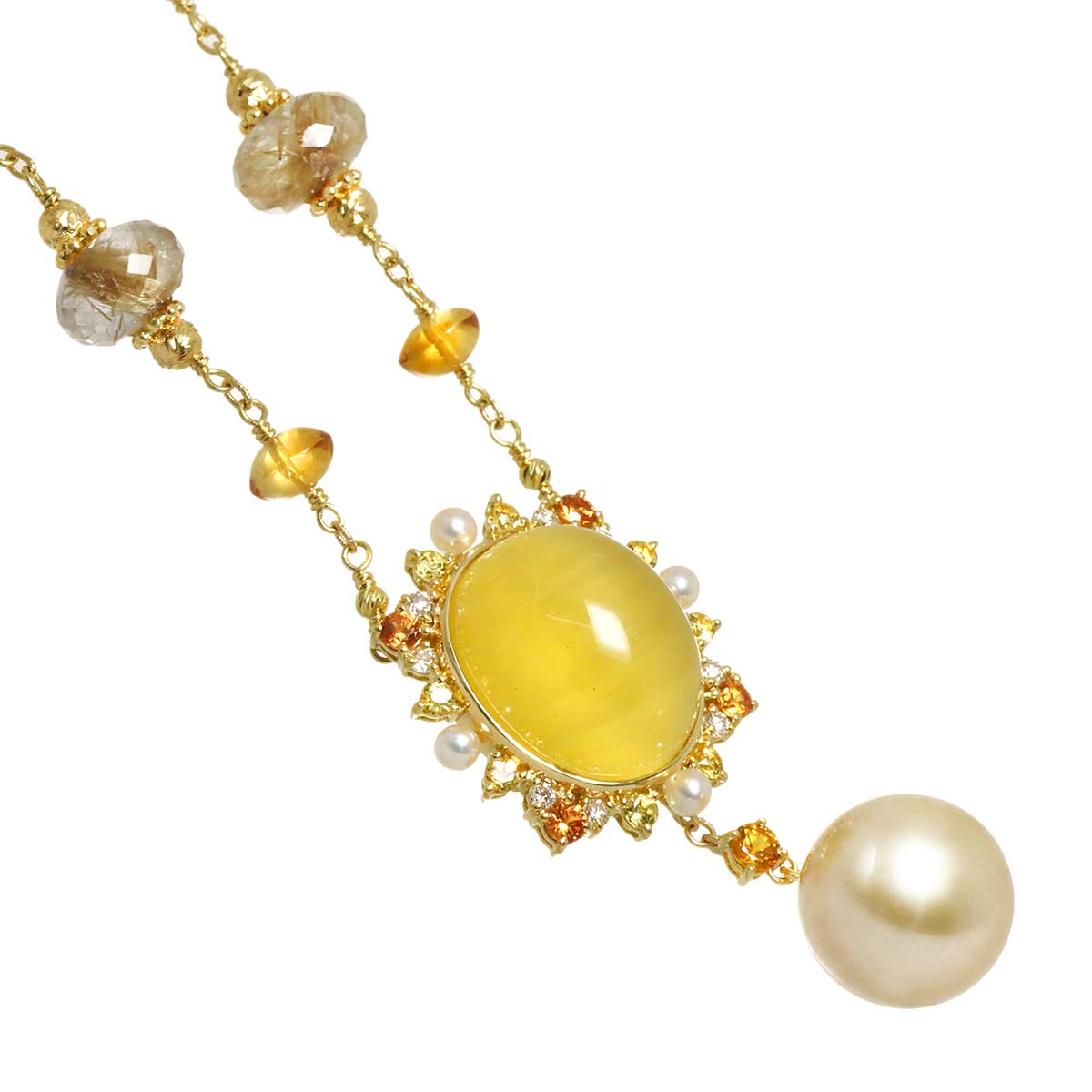 Quartz 14.40ct Diamond 0.14ct South Sea pearl Necklace 18K K18 YG 750