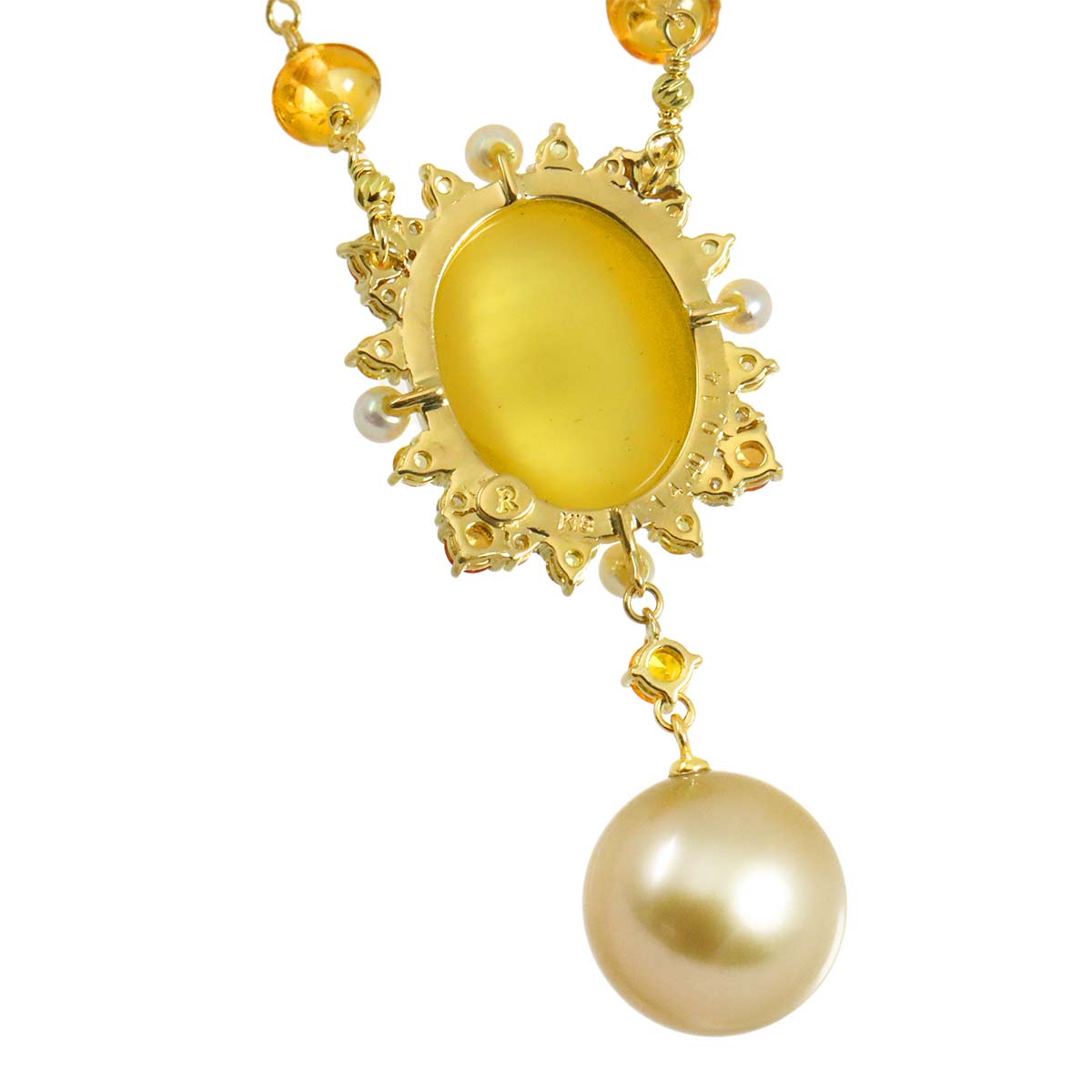 Quartz 14.40ct Diamond 0.14ct South Sea pearl Necklace 18K K18 YG 750