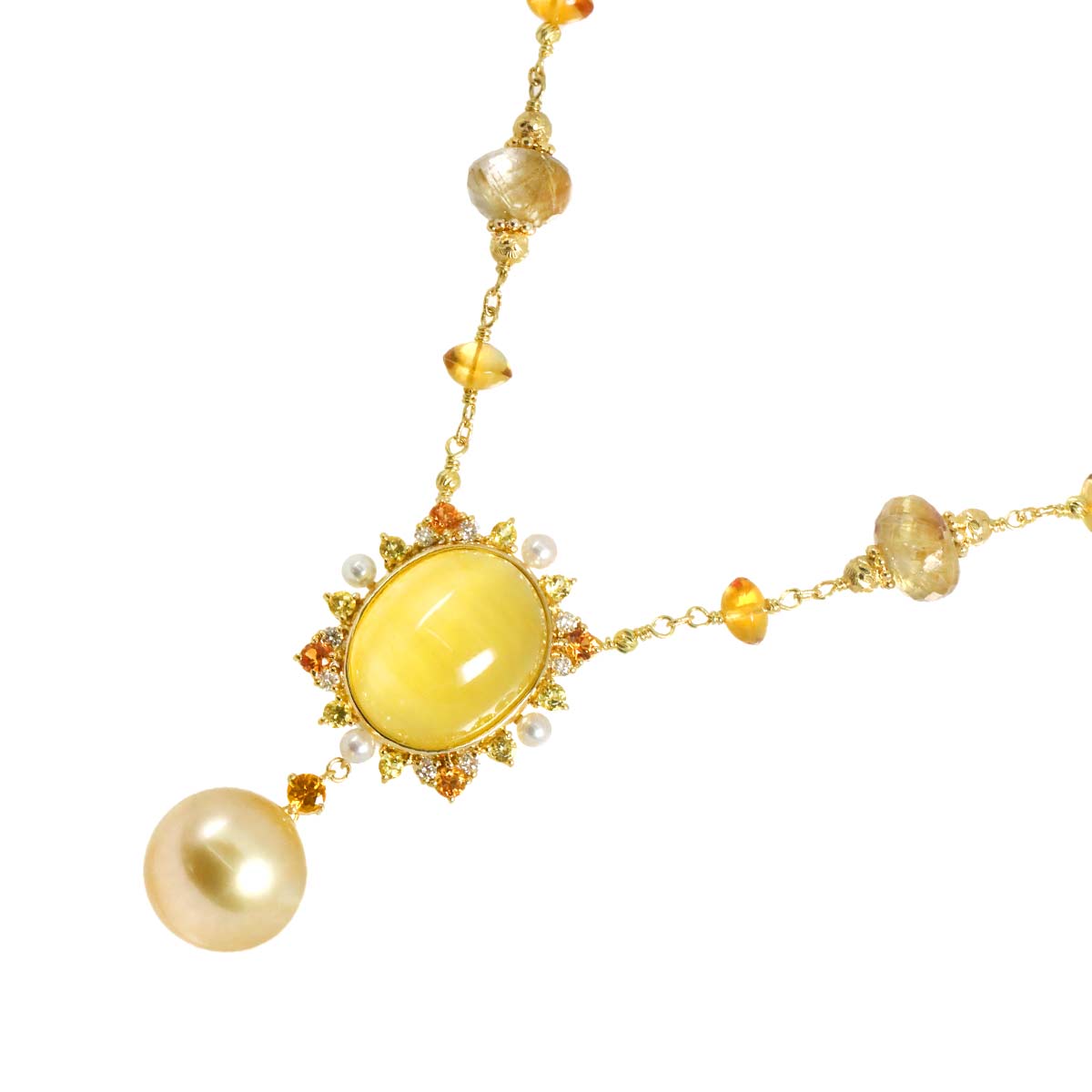 Quartz 14.40ct Diamond 0.14ct South Sea pearl Necklace 18K K18 YG 750