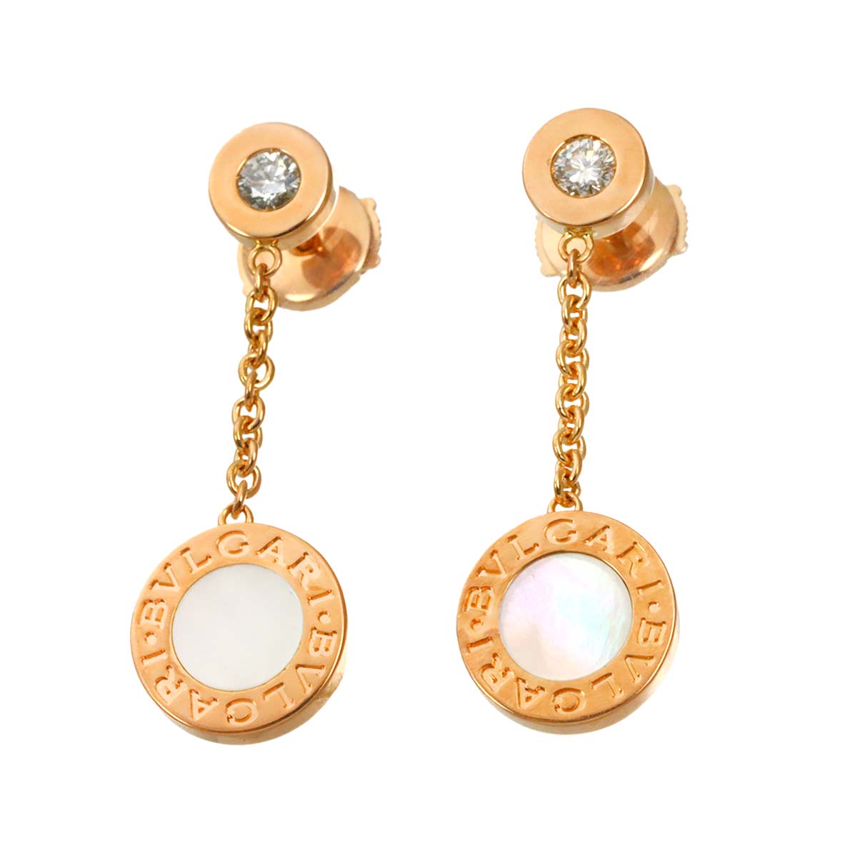 Double Logo MOP Diamond Earrings Pierced 18K PG