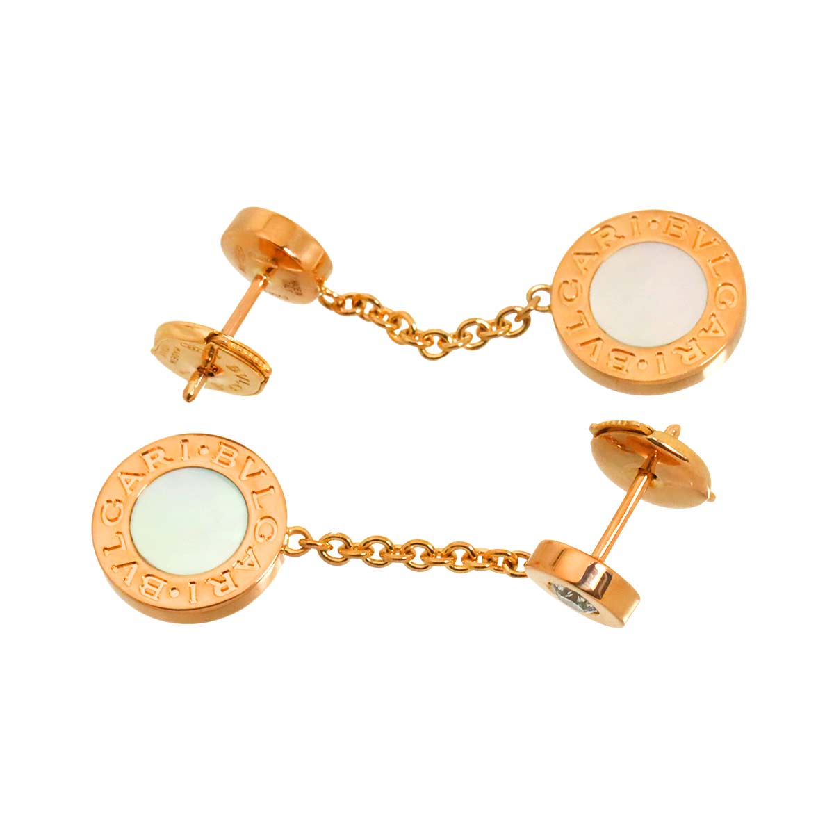 Double Logo MOP Diamond Earrings Pierced 18K PG