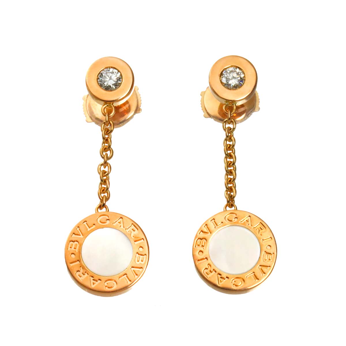 Double Logo MOP Diamond Earrings Pierced 18K PG