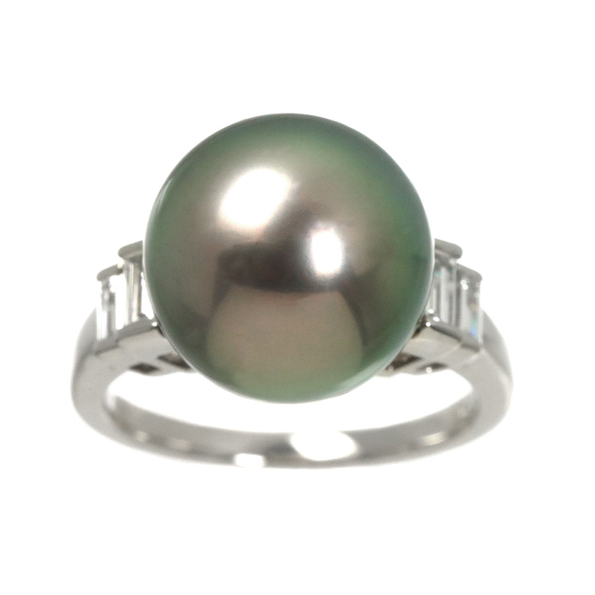 Black Pearl 12.6mm Diamond 0.40ct Ring Pt size6(US)