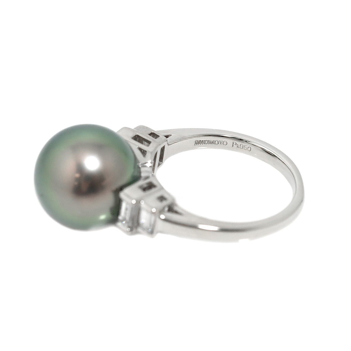 Black Pearl 12.6mm Diamond 0.40ct Ring Pt size6(US)