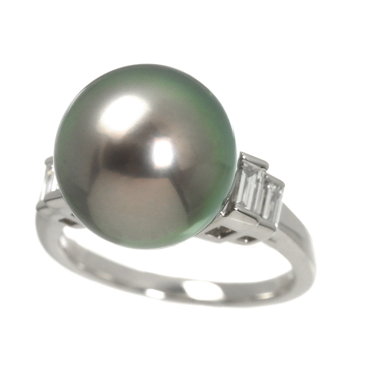 Black Pearl 12.6mm Diamond 0.40ct Ring Pt size6(US)