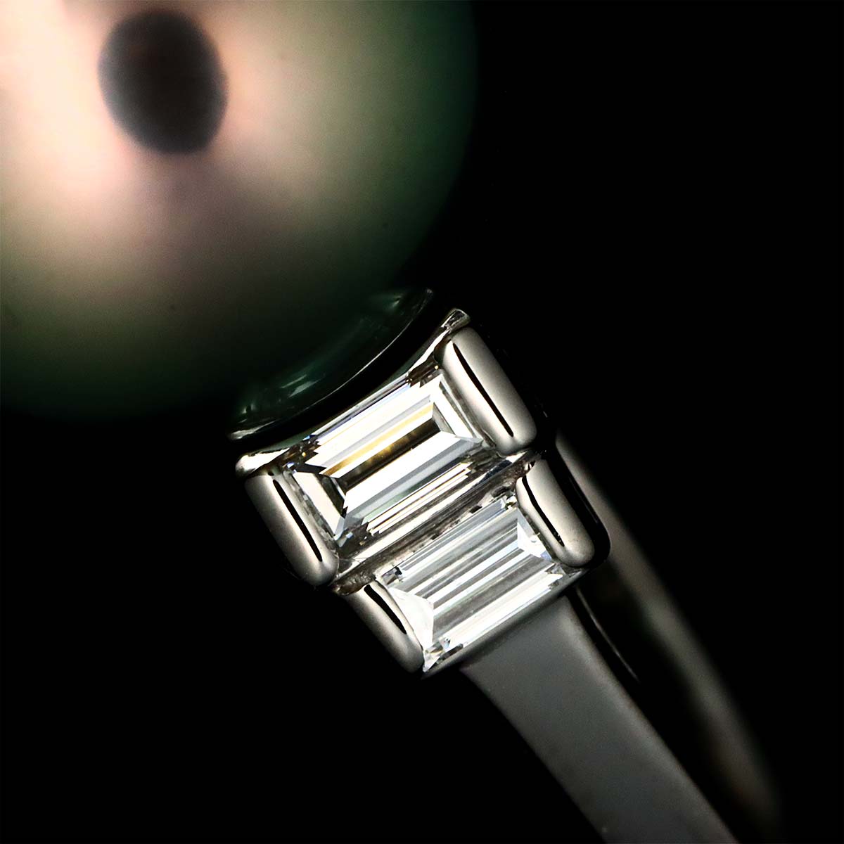 Black Pearl 12.6mm Diamond 0.40ct Ring Pt size6(US)
