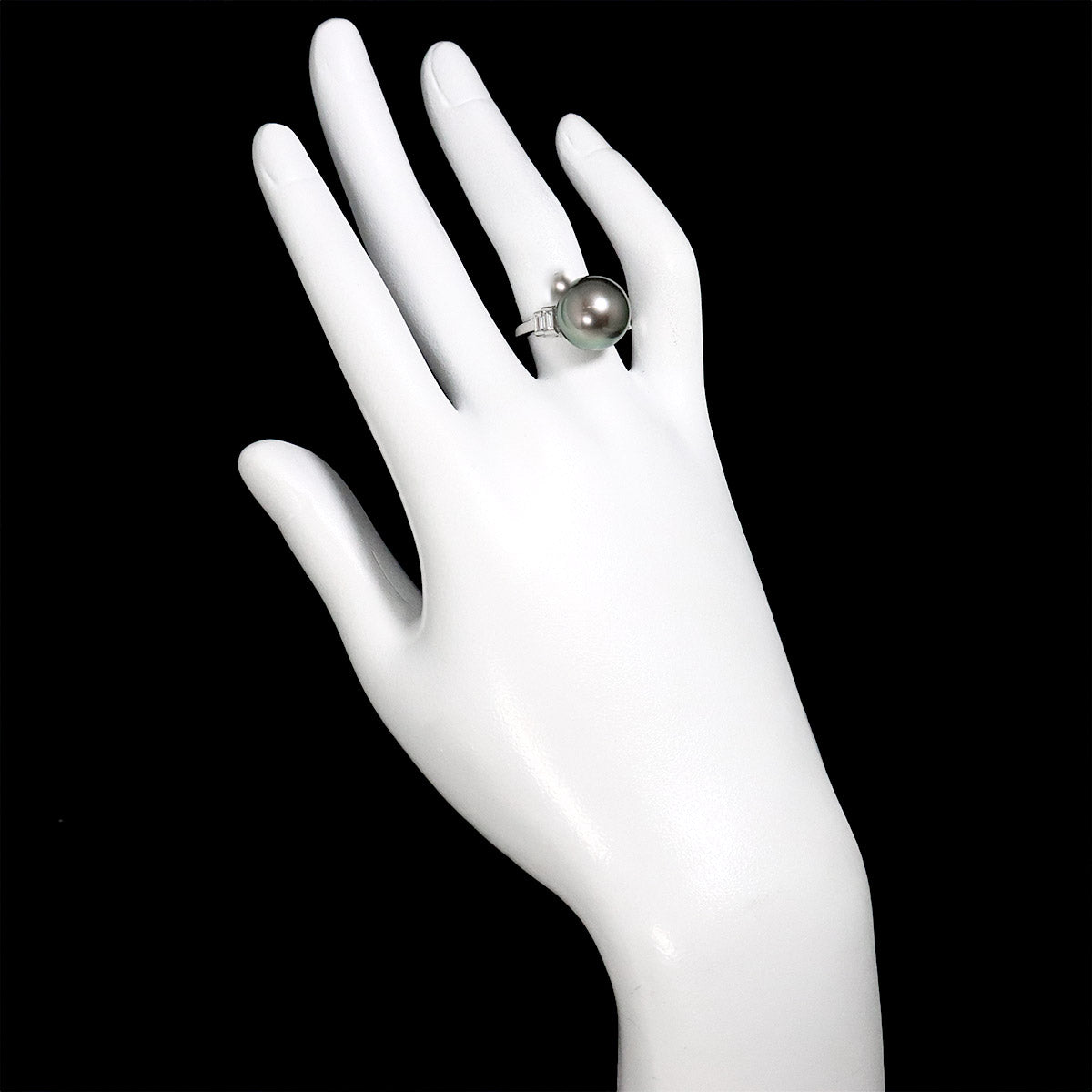 Black Pearl 12.6mm Diamond 0.40ct Ring Pt size6(US)