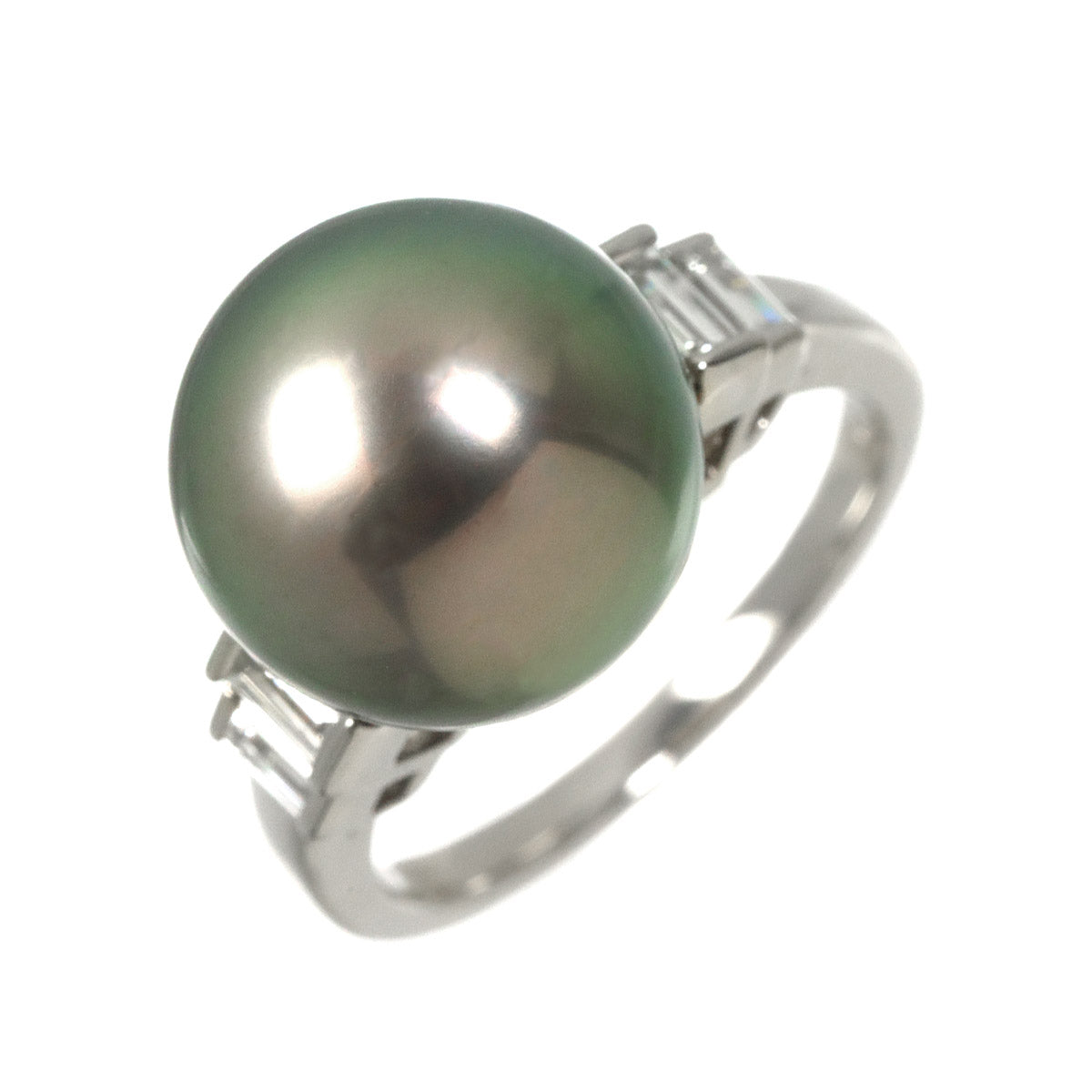 Black Pearl 12.6mm Diamond 0.40ct Ring Pt size6(US)