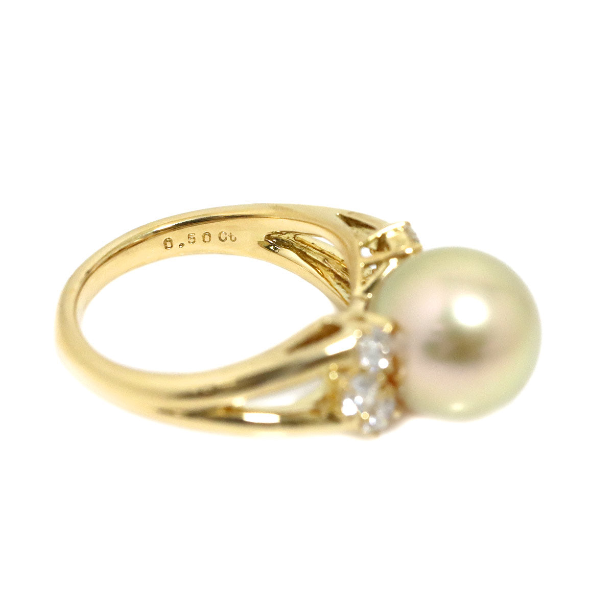 South Sea pearl Diamond 0.50ct Ring 18K YG 750 size5.5-5.75