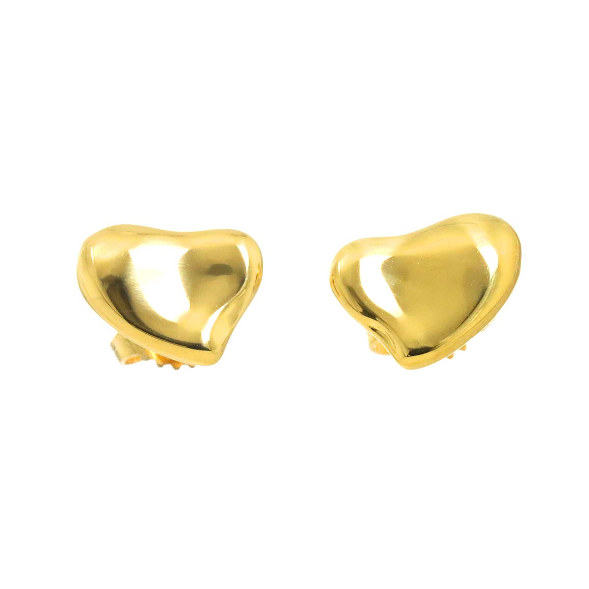 Full Heart Earrings Pierced 18K Yellow Gold 750