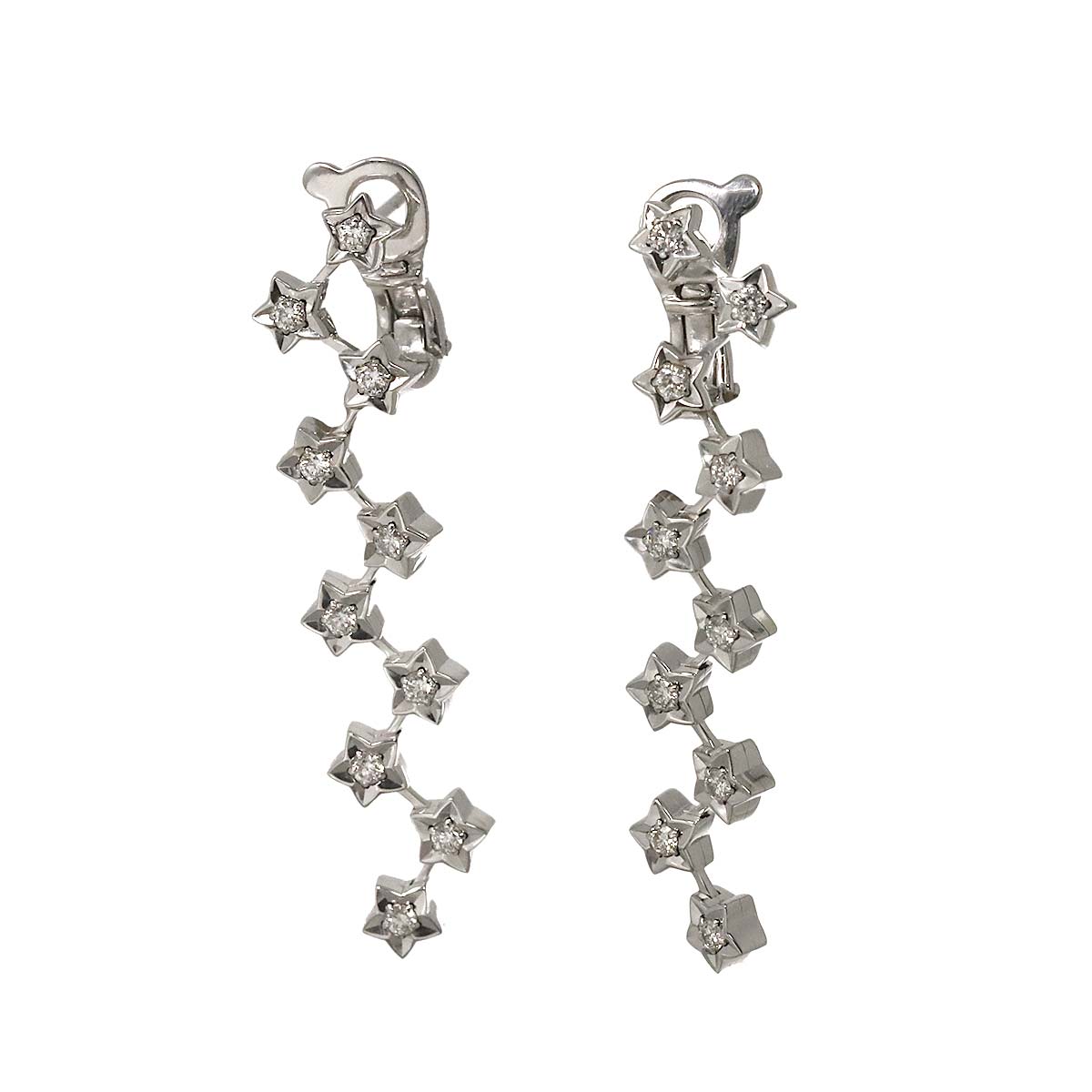COMETE Diamond Drop Earrings Pierced 18K WG White Gold 750