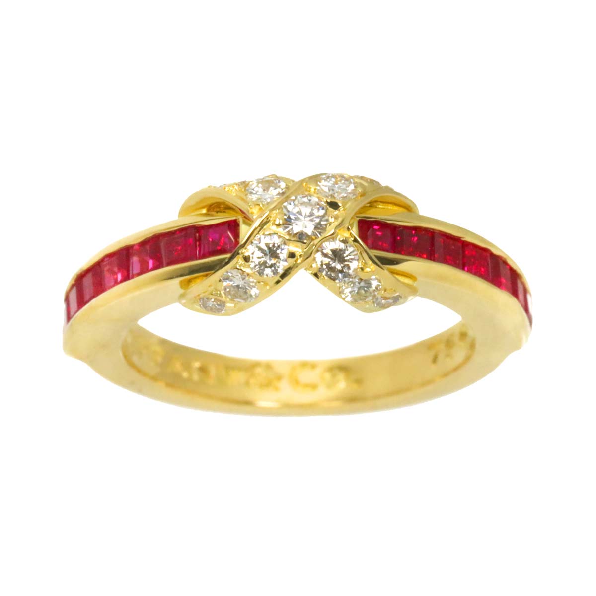Signature Ruby Diamond Ring 18K YG 750 size4.5(US)