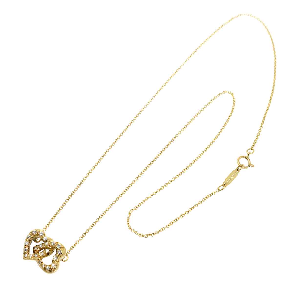 Double Heart Diamond Necklace 18K Yellow Gold 750