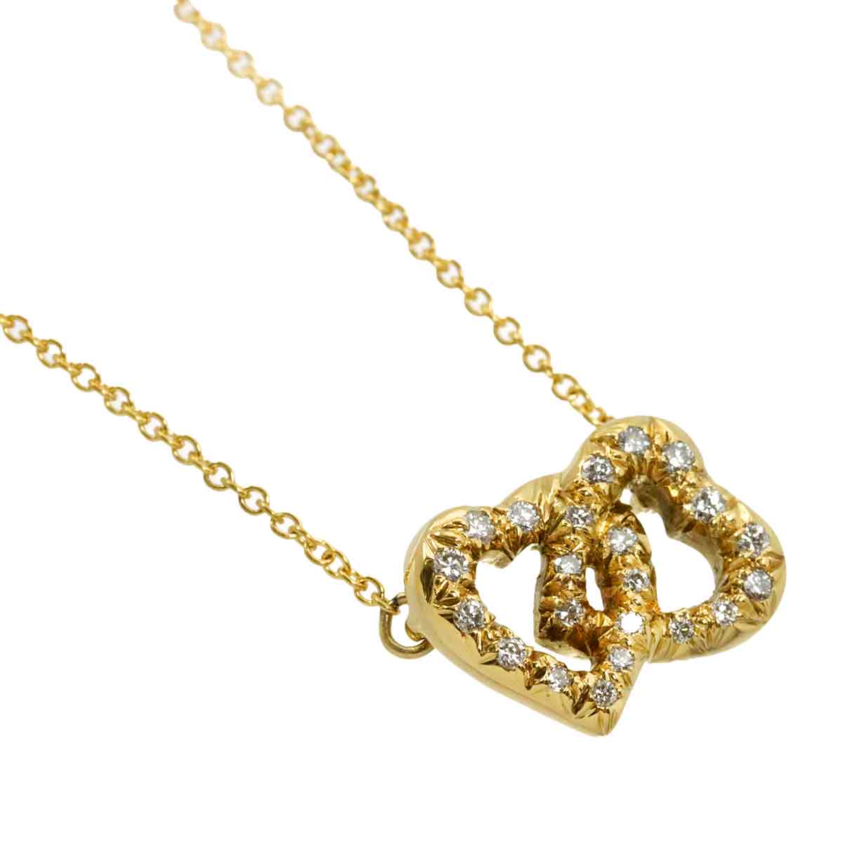 Double Heart Diamond Necklace 18K Yellow Gold 750