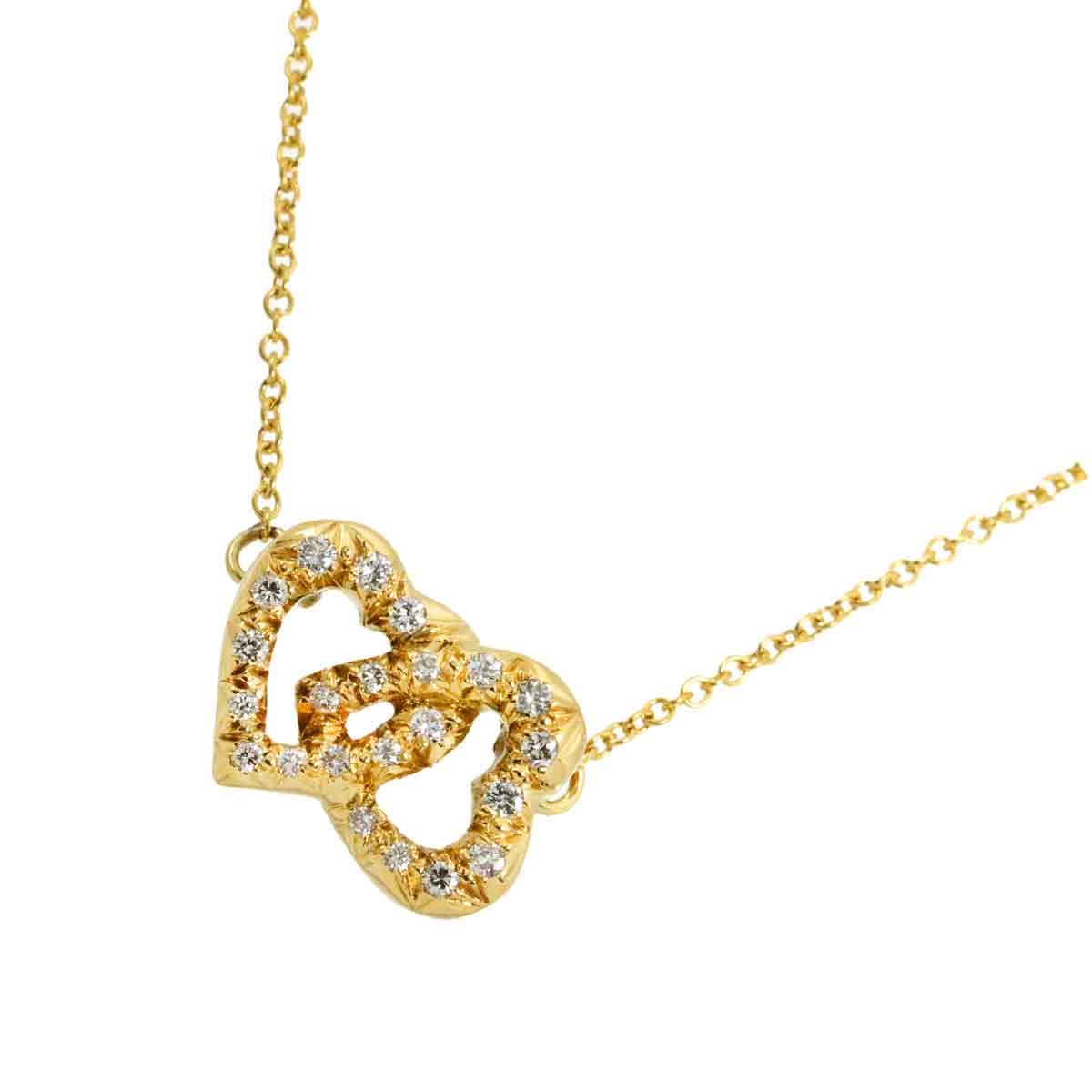 Double Heart Diamond Necklace 18K Yellow Gold 750