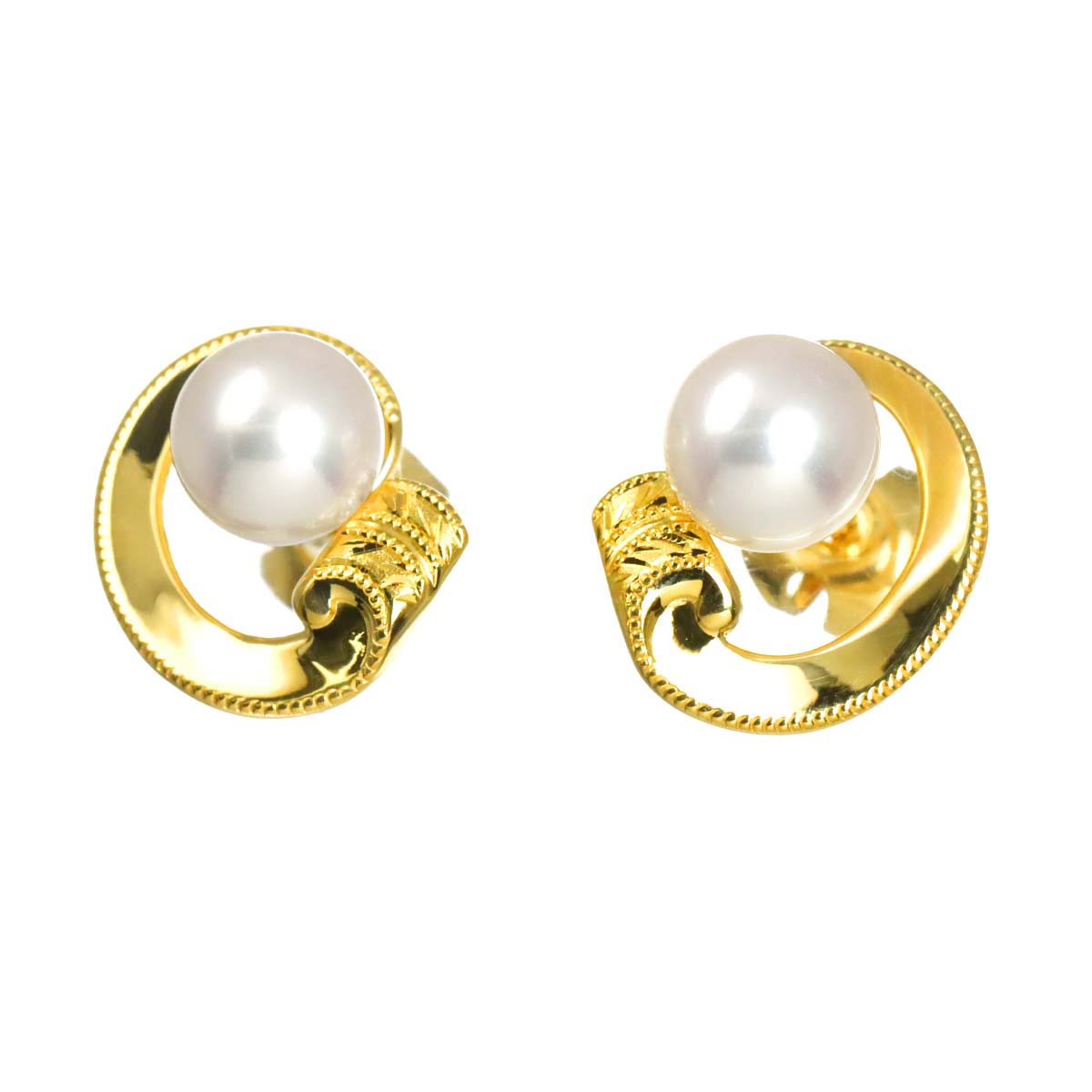 Akoya Pearl 6.8-6.7mm Earrings Pierced 18K YG 750