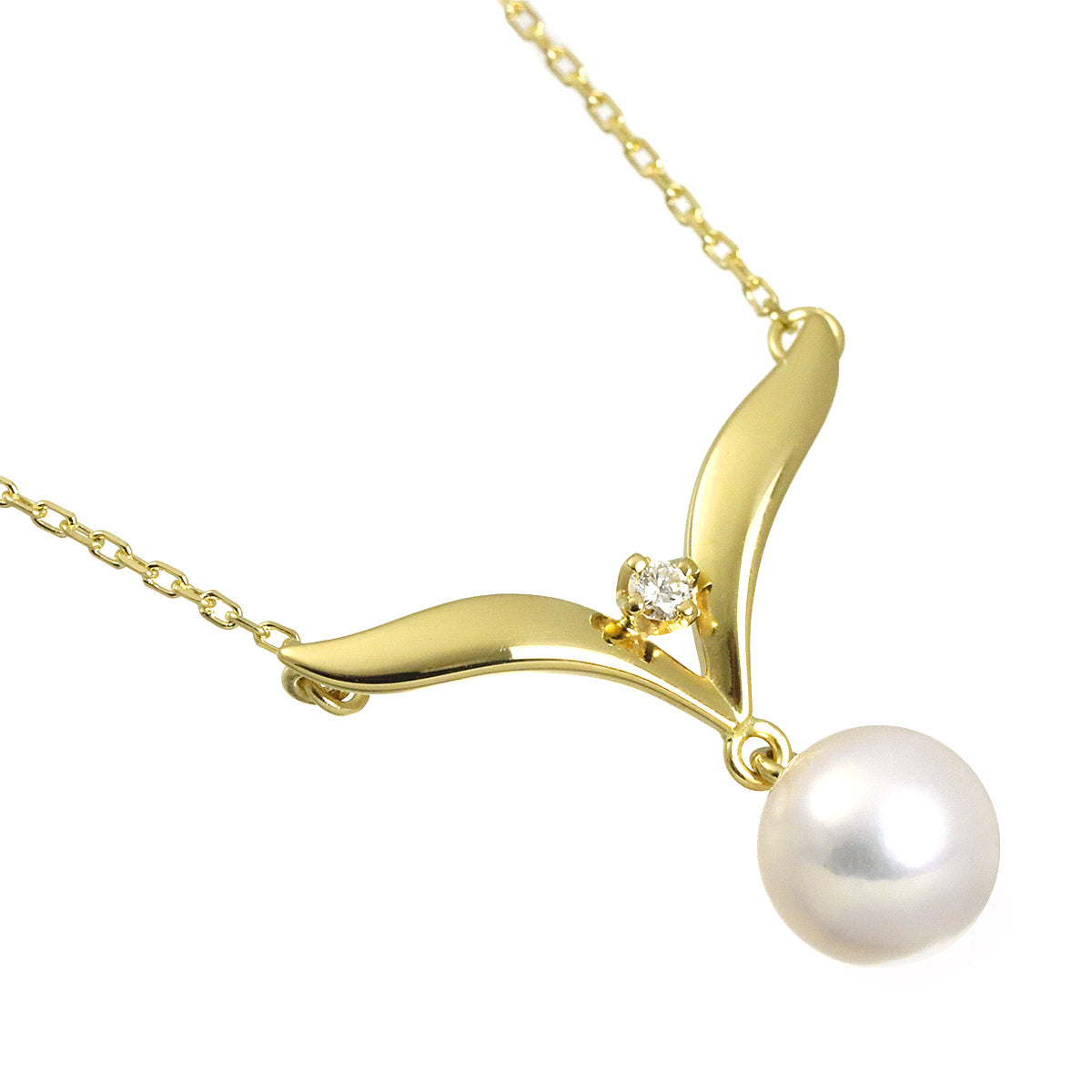 Akoya Pearl 7.1mm Diamond Necklace 18K Yellow Gold 750