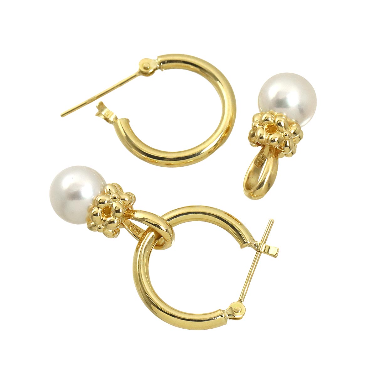 Akoya Pearl 6.9mm Earrings Pierced 18K YG 750
