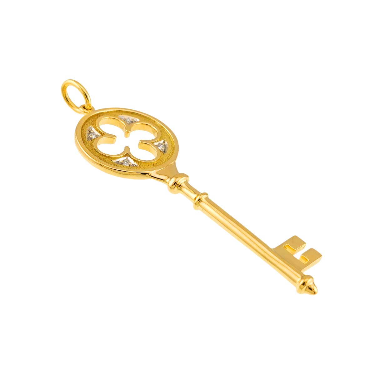 Clover Key Diamond Pendant Top 18K Yellow Gold 750