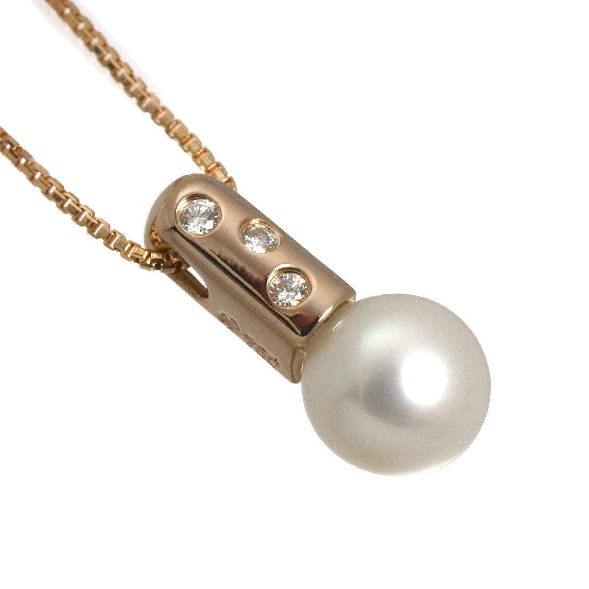 Akoya Pearl 6.4mm Diamond 0.02ct Necklace 18K PG 750