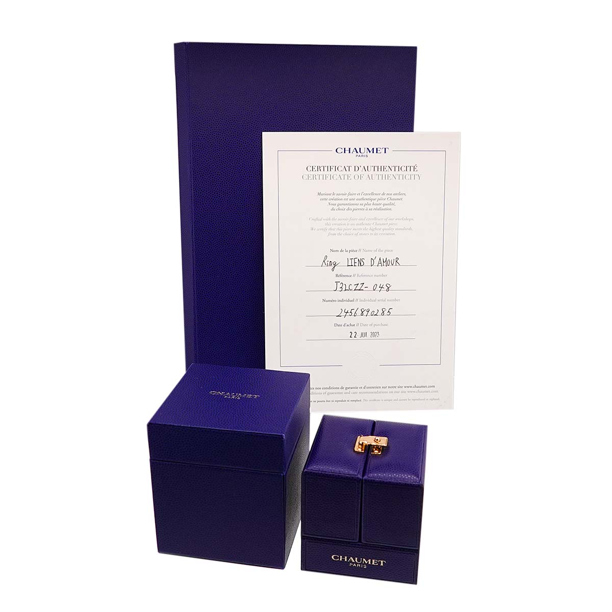 Liens Damour Diamond 0.34ct D/VVS1/3EX Ring Pt size4.5(US)