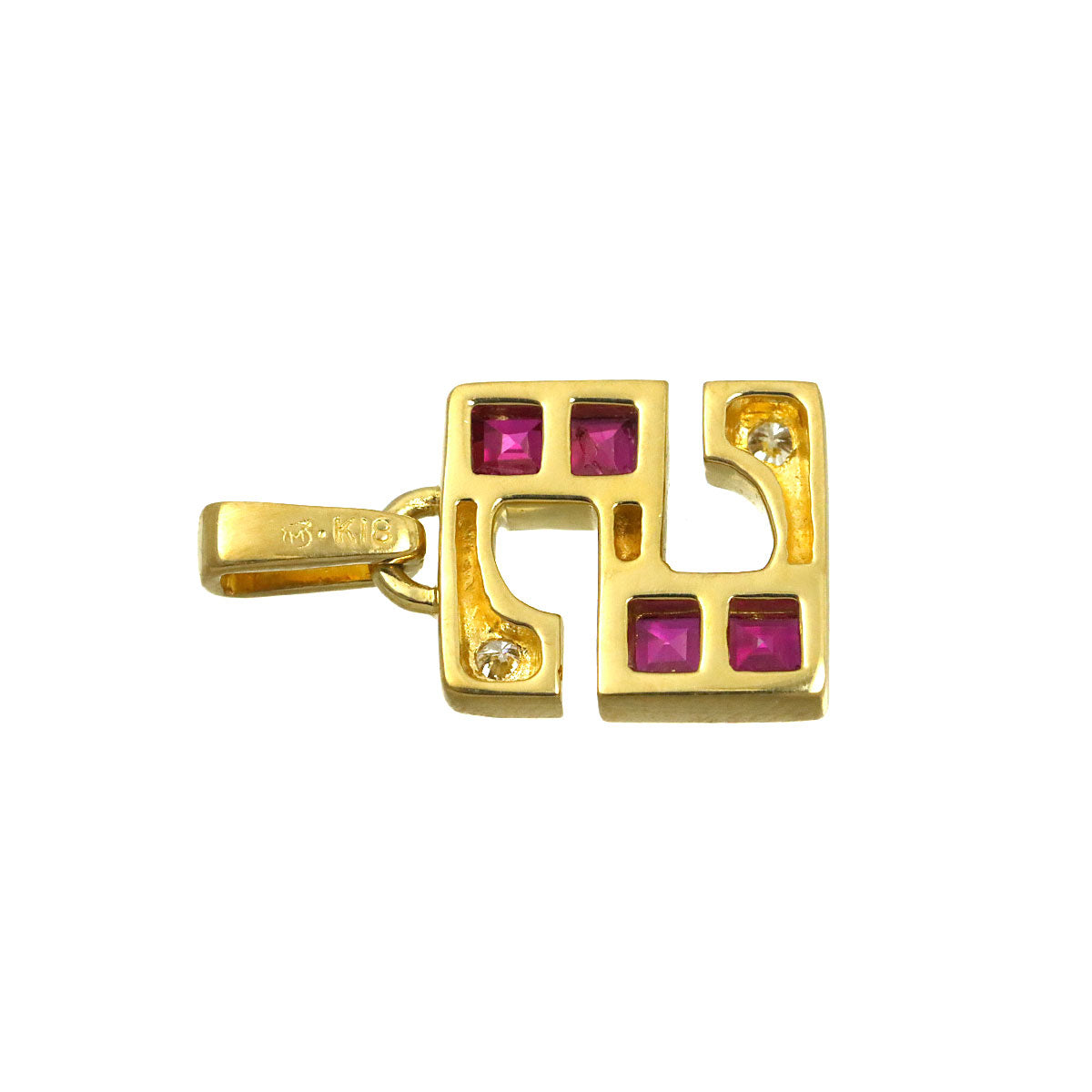 Ruby Diamond Pendant Top 18K Yellow Gold 750