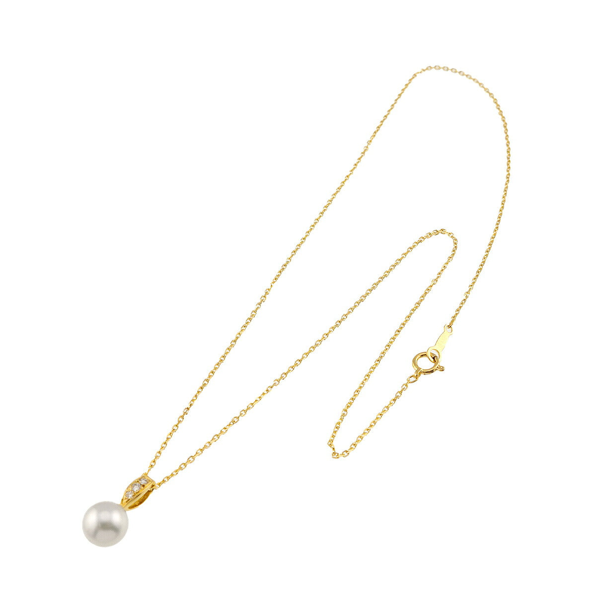 Akoya Pearl 7.3mm Diamond Necklace 18K Yellow Gold 750
