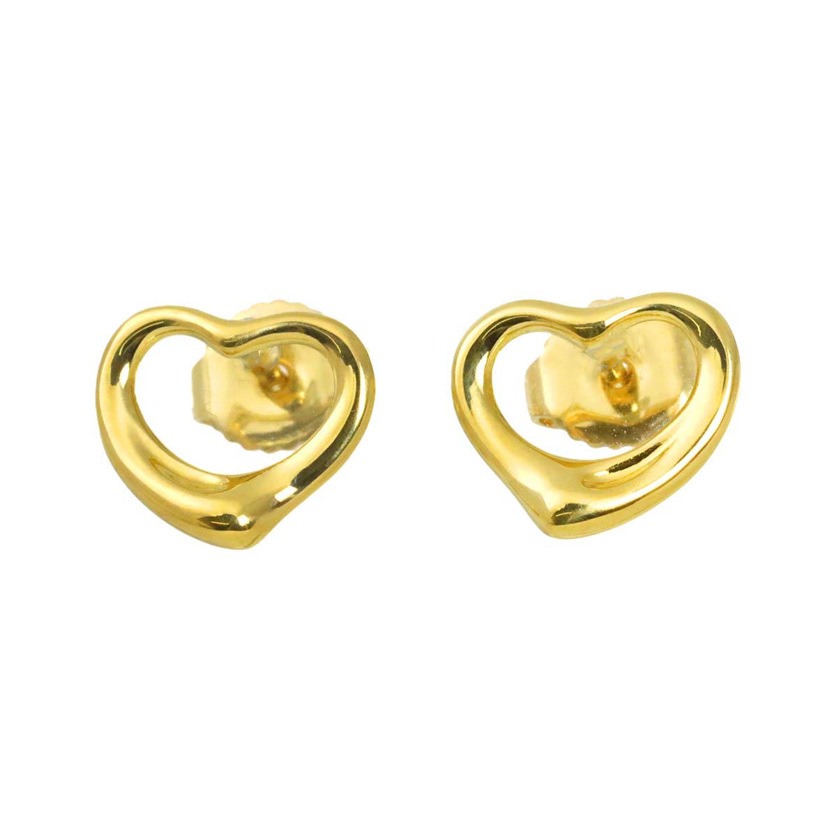 Open Heart Earrings Pierced 18K Yellow Gold 750